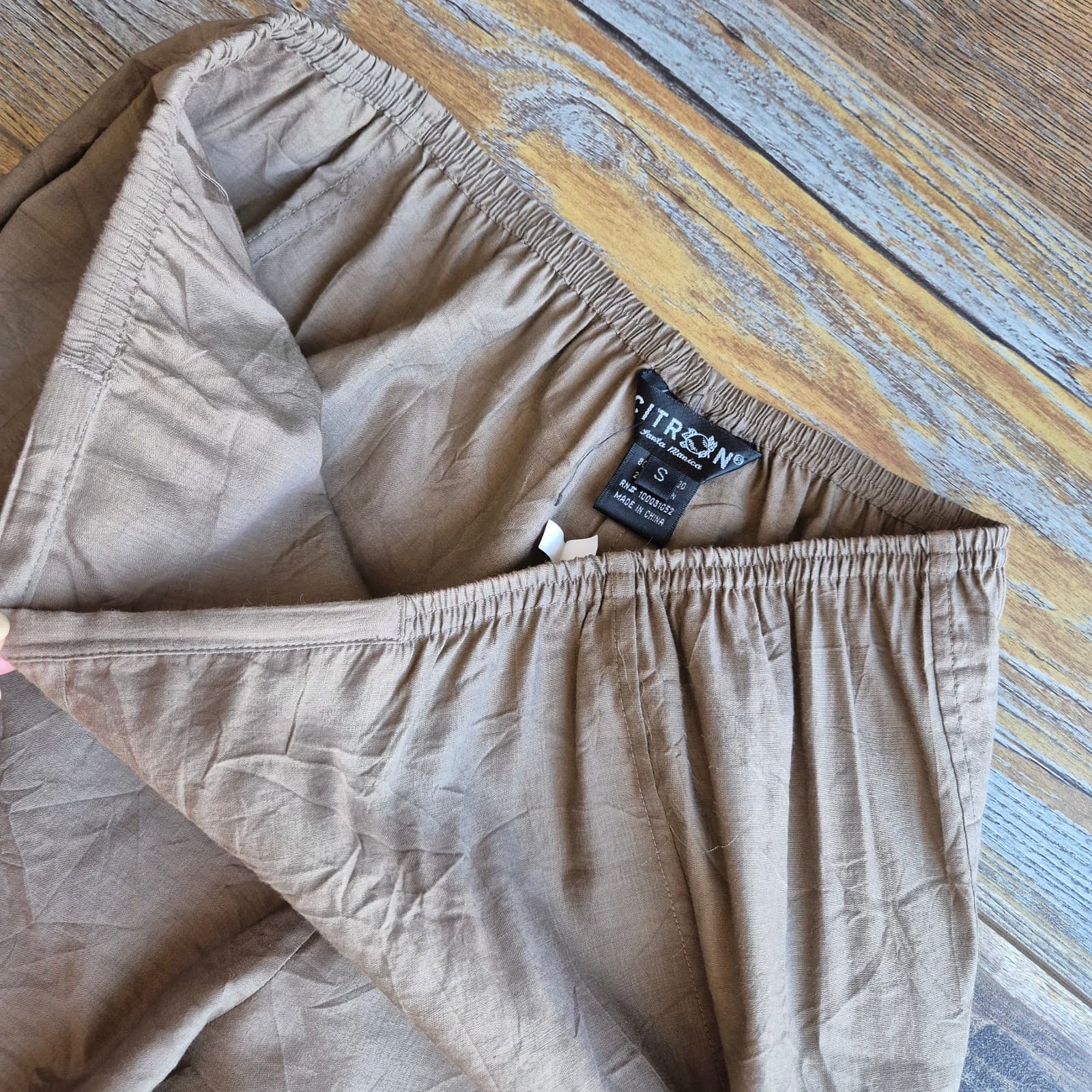 Citron Santa Monica Bamboo Wide Leg Capri Crop Pants Elastic Waist Brown Sz.S - Thumbnail 6