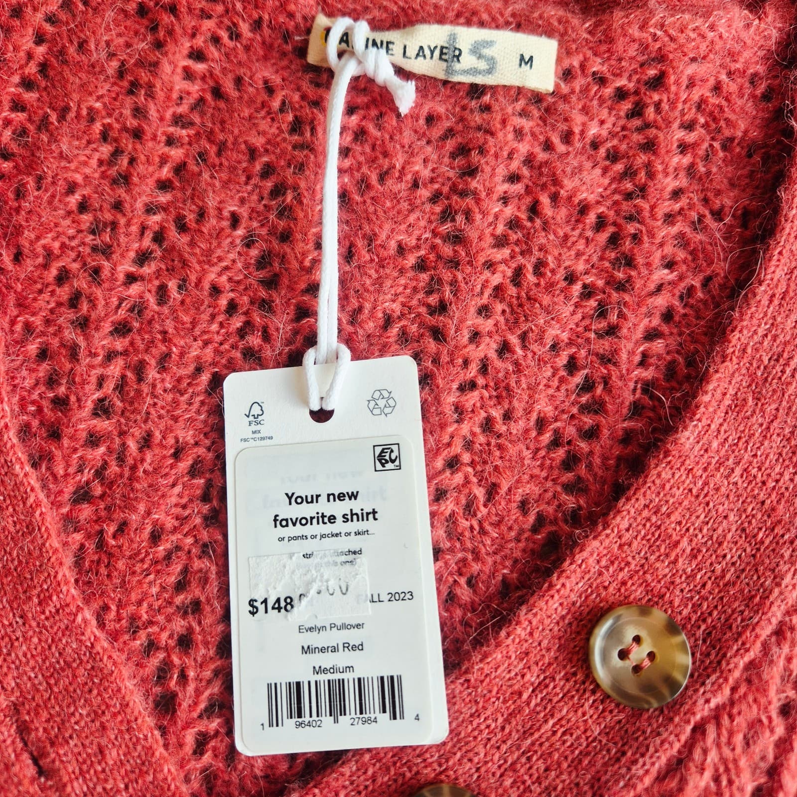 NEW Marine Layer $148 Evelyn Pointelle Alpaca Blend Sweater Mineral Red Womens M - Thumbnail 7