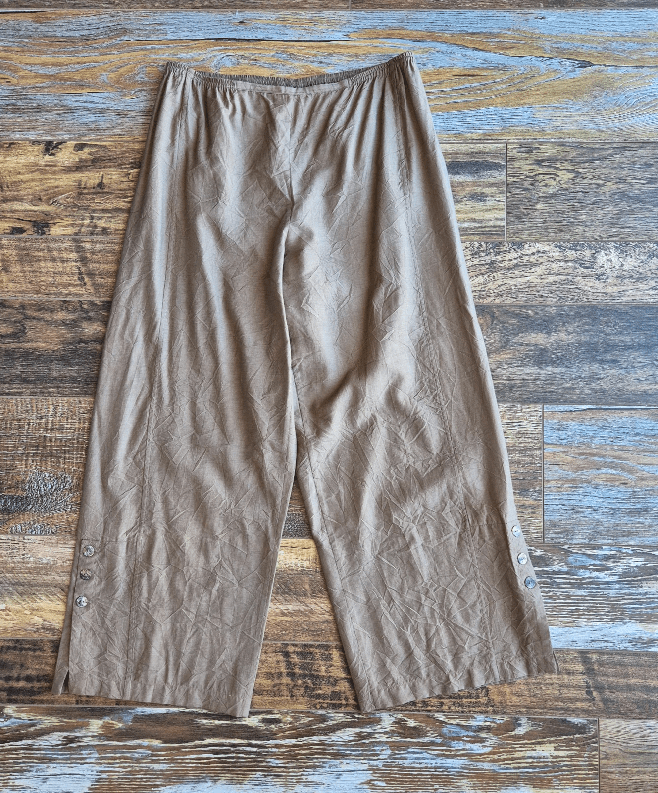 Citron Santa Monica Bamboo Wide Leg Capri Crop Pants Elastic Waist Brown Sz.S - Thumbnail 3