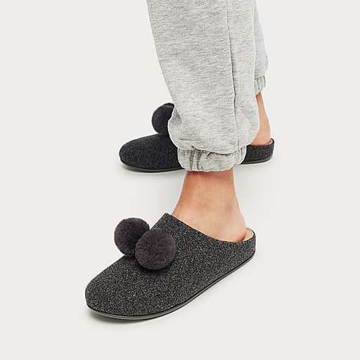 Fitflop Chrissie Pom Pom Felt Comfort Sippers iQushion Padded Grey Women's US8 - Thumbnail 5