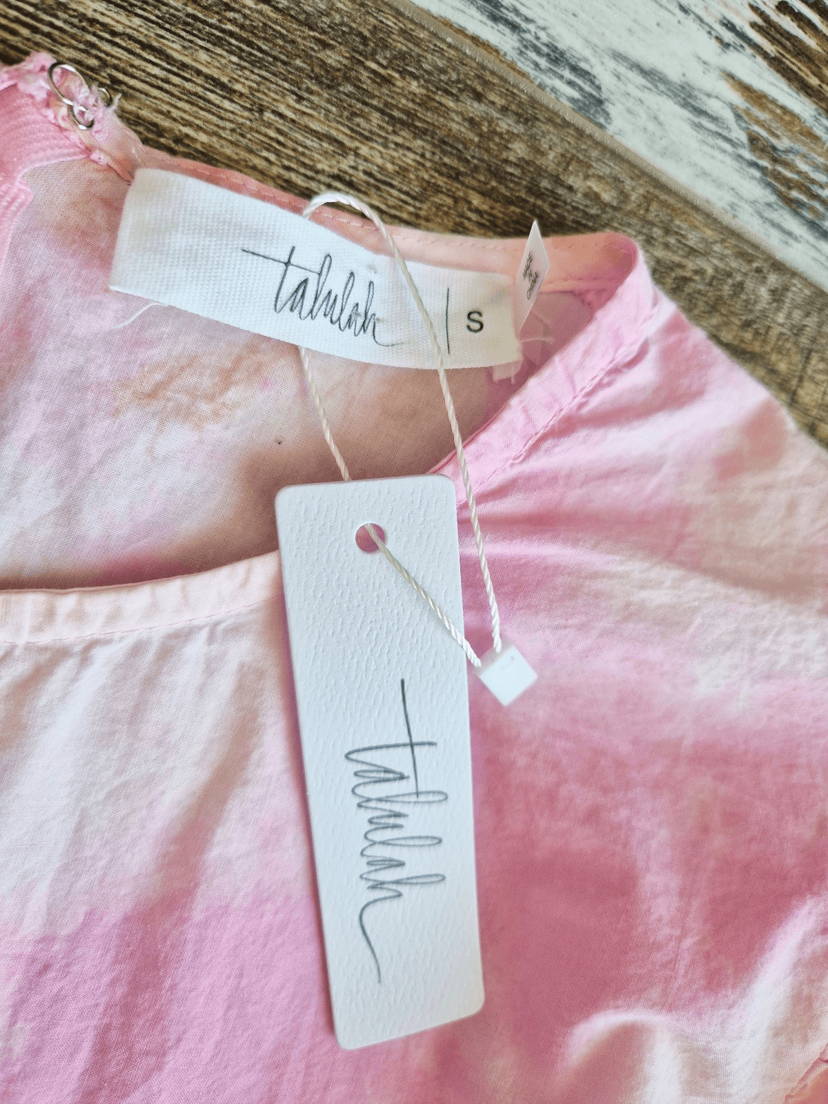 NWT Talulah Dazed Tie-Dye Puff-Sleeve Mini Dress 100% Cotton Pink Beige Womens S - Thumbnail 8