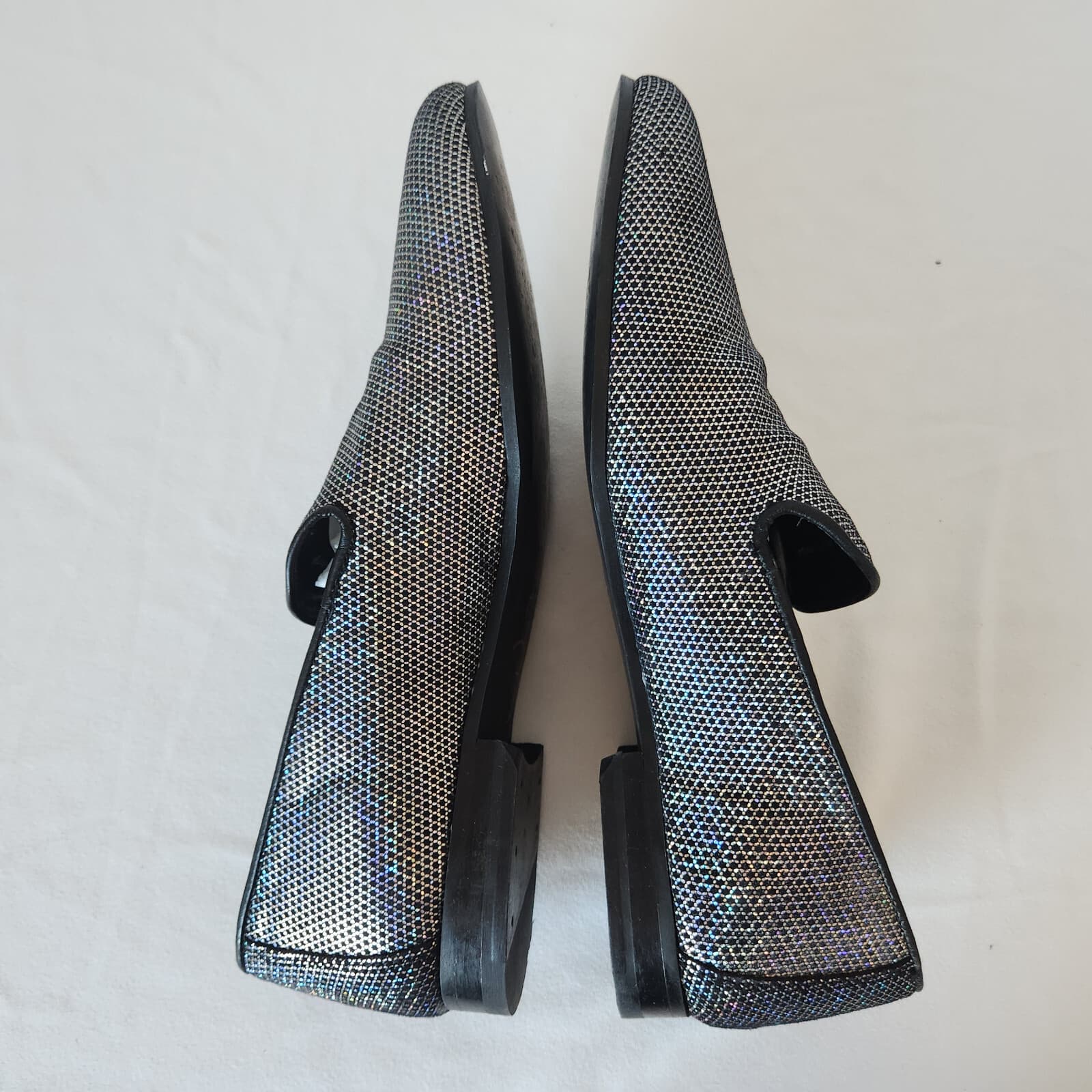 WALK LONDON Leather Silver Glitter Casual Party Disco Loafers Slip-On Men's UK8 - Thumbnail 6