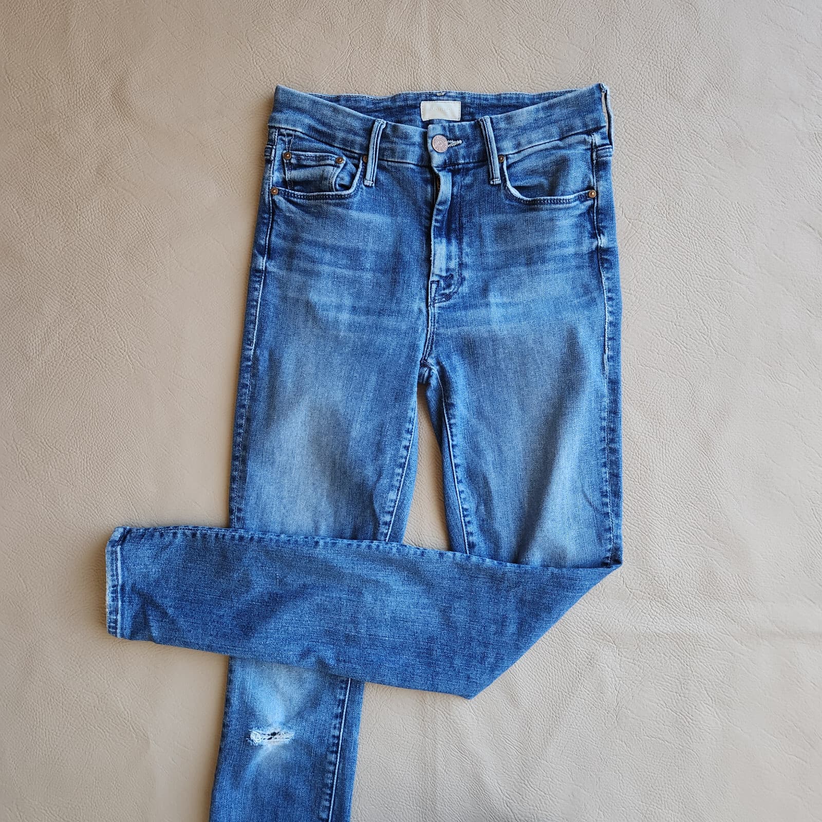 MOTHER The Looker Distressed Skinny Jeans Zip Stretch Groovin-Wash Blue Sz.24 - Thumbnail 5