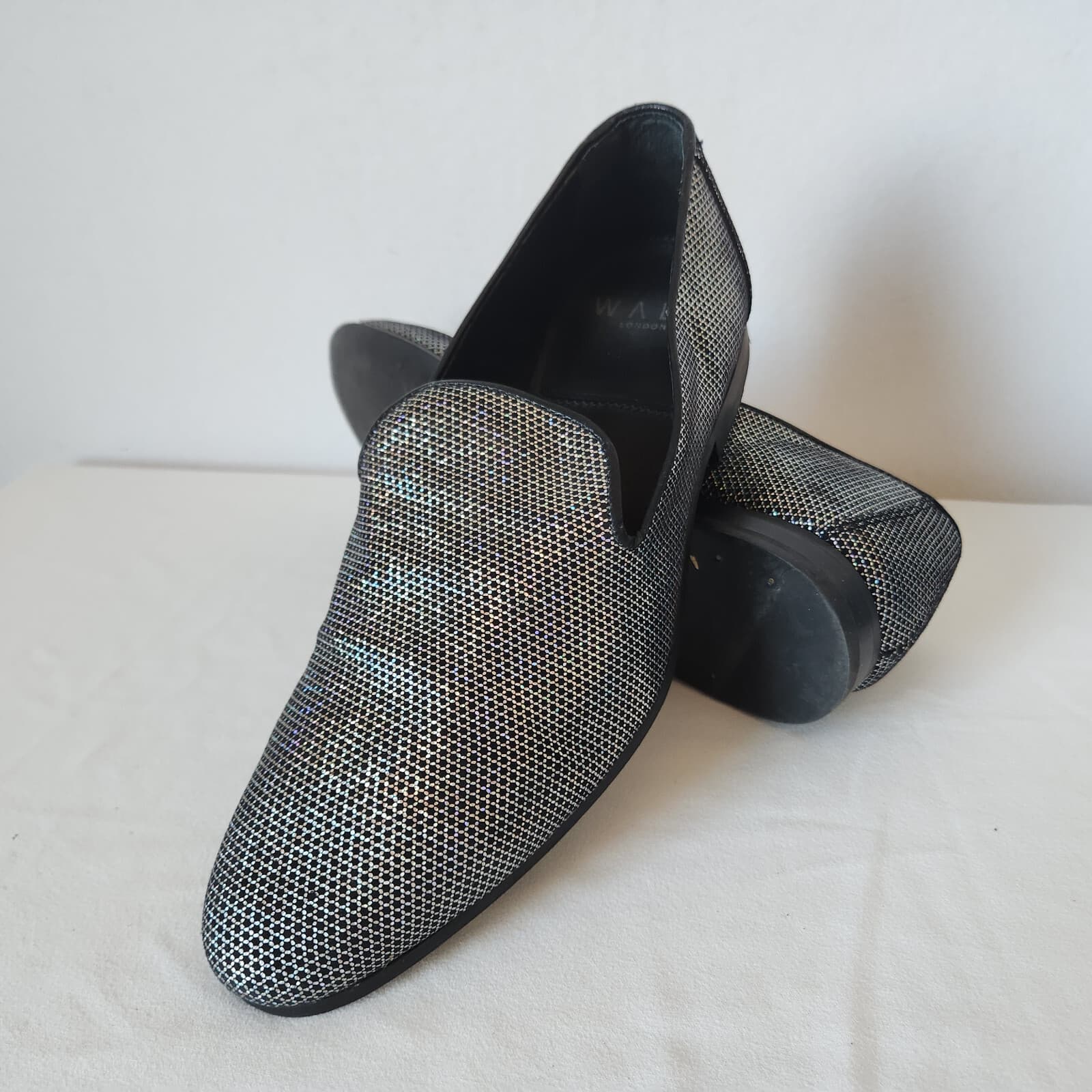 WALK LONDON Leather Silver Glitter Casual Party Disco Loafers Slip-On Men's UK8 - Thumbnail 4