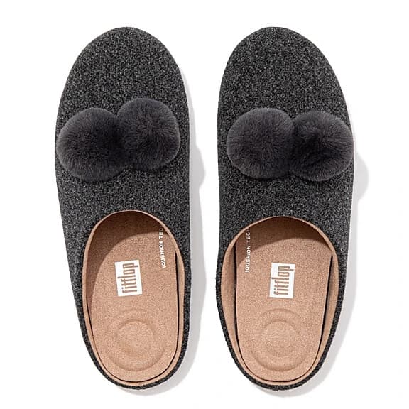 Fitflop Chrissie Pom Pom Felt Comfort Sippers iQushion Padded Grey Women's US8 - Thumbnail 3