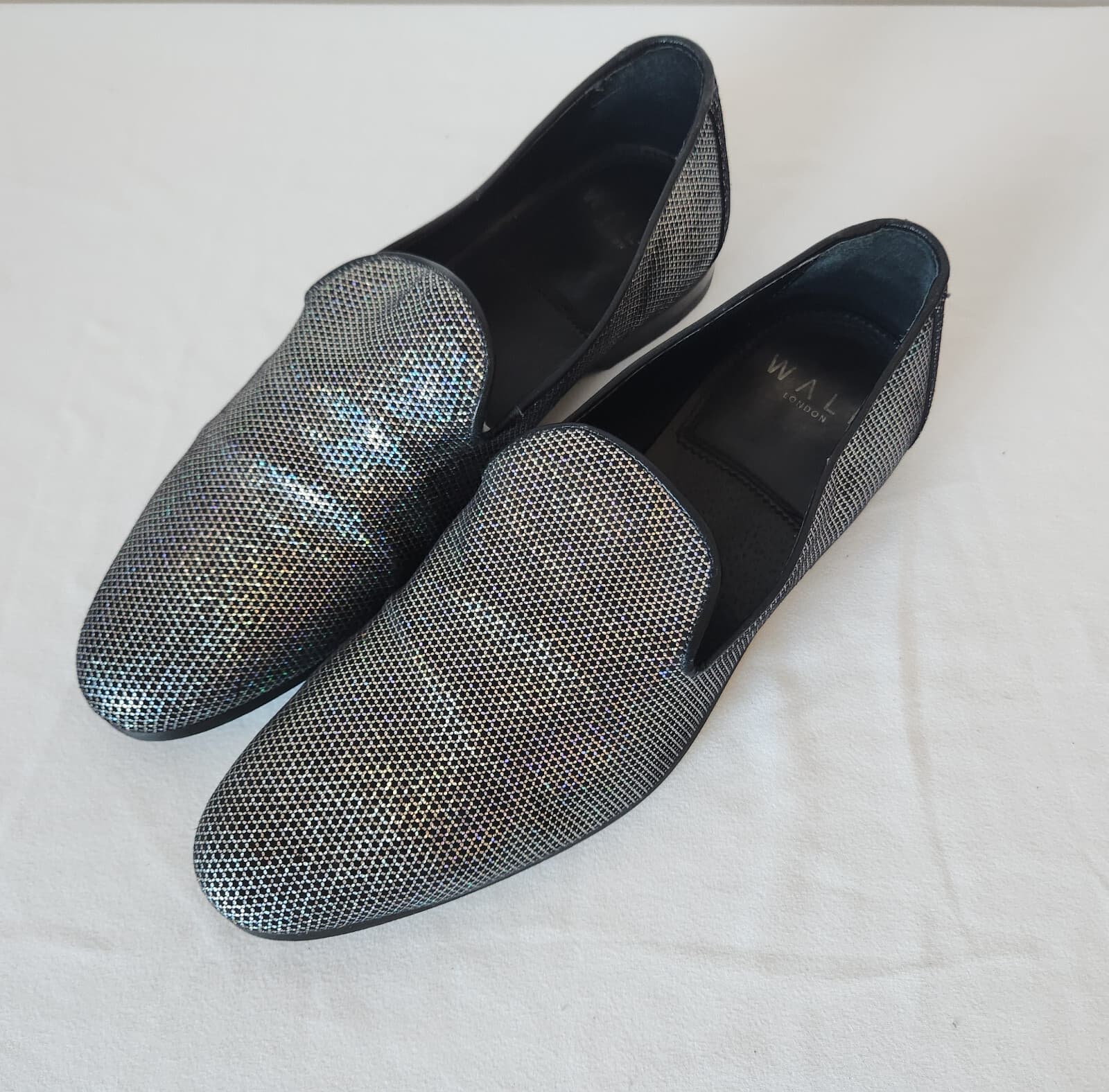 WALK LONDON Leather Silver Glitter Casual Party Disco Loafers Slip-On Men's UK8 - Thumbnail 2