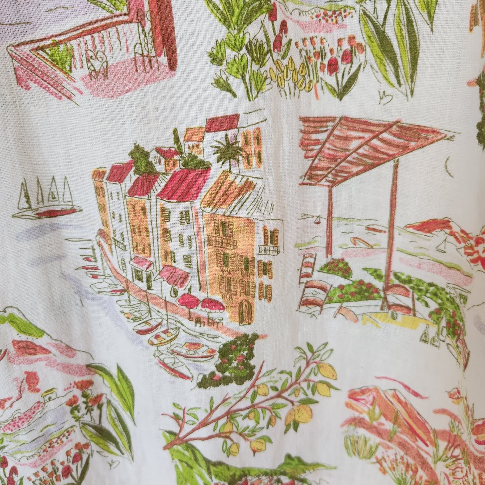 NWT Cynthia Rowley 100% Linen Printed Wide-Leg Pull-On Capri Pants Pocket Sz.L - Thumbnail 5
