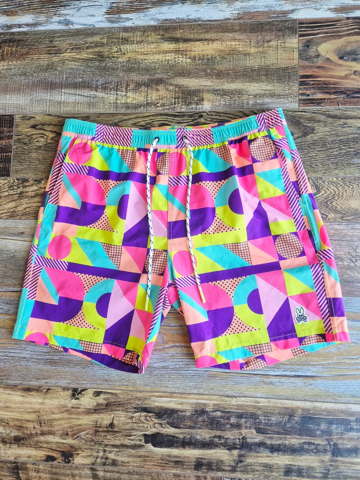 Psycho Bunny Henry Deco Mesh Liner 7" Swim Trunks Pocket Geo-Printed Men's XL - Thumbnail 3