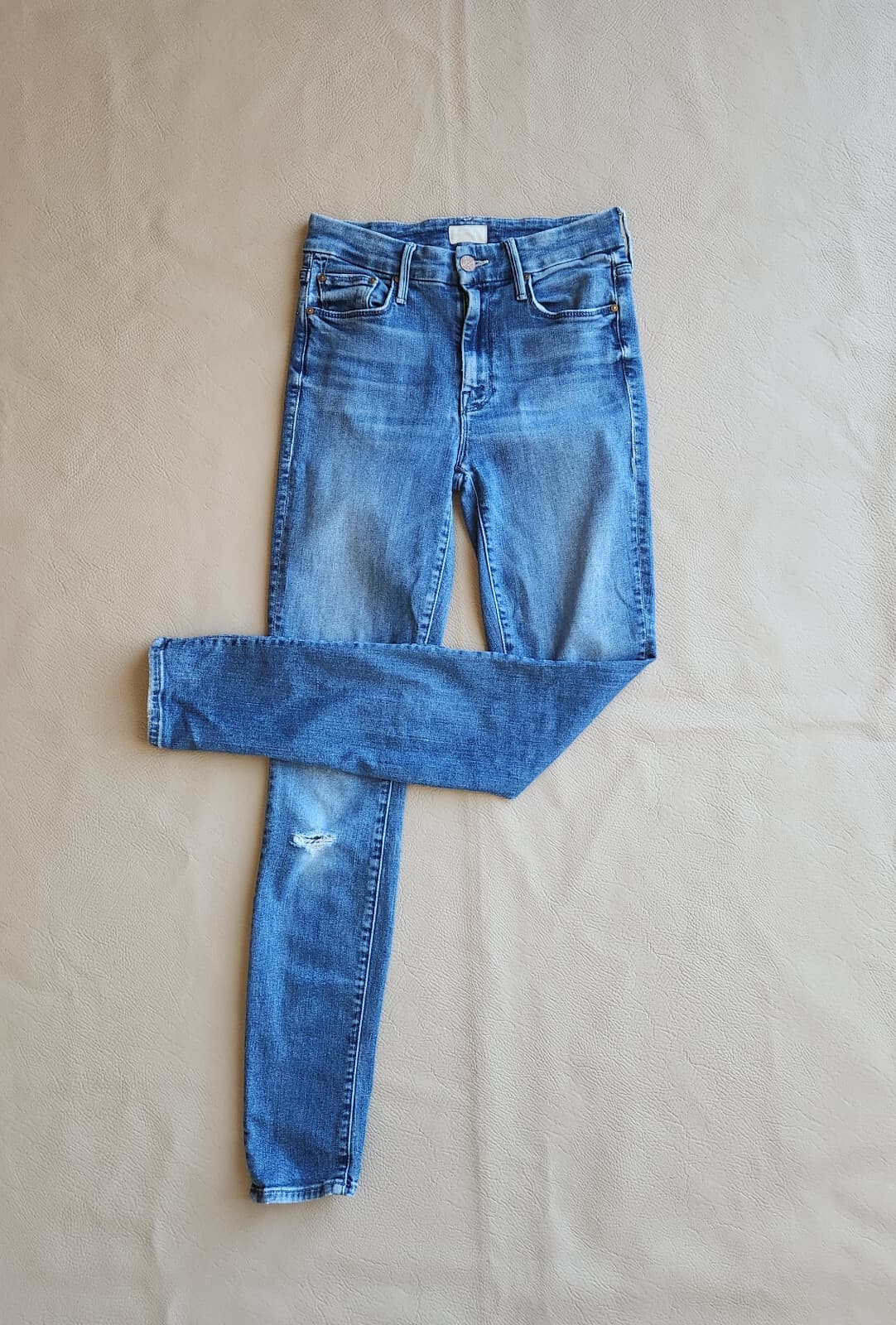 MOTHER The Looker Distressed Skinny Jeans Zip Stretch Groovin-Wash Blue Sz.24 - Thumbnail 2