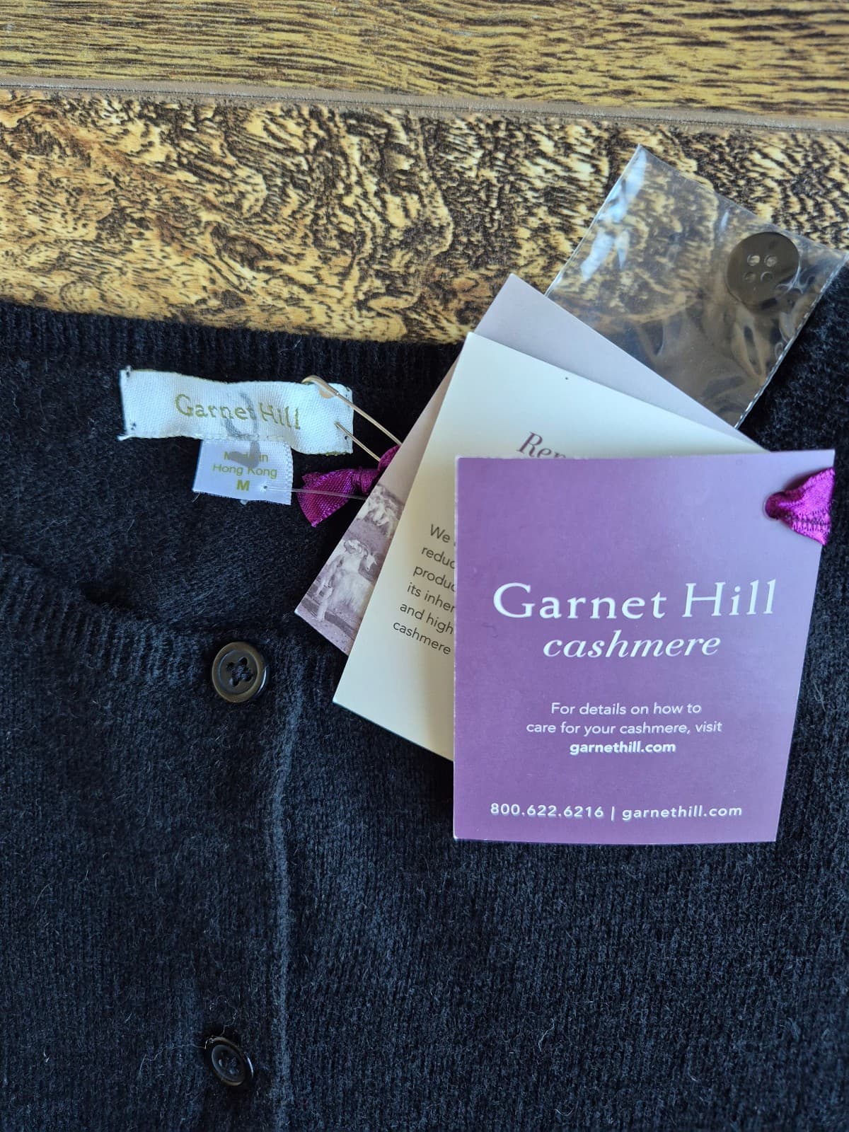 NEW Garnet Hill 100% 2-Ply Cashmere Crewneck Slim Cardigan Button Black Womens M - Thumbnail 7