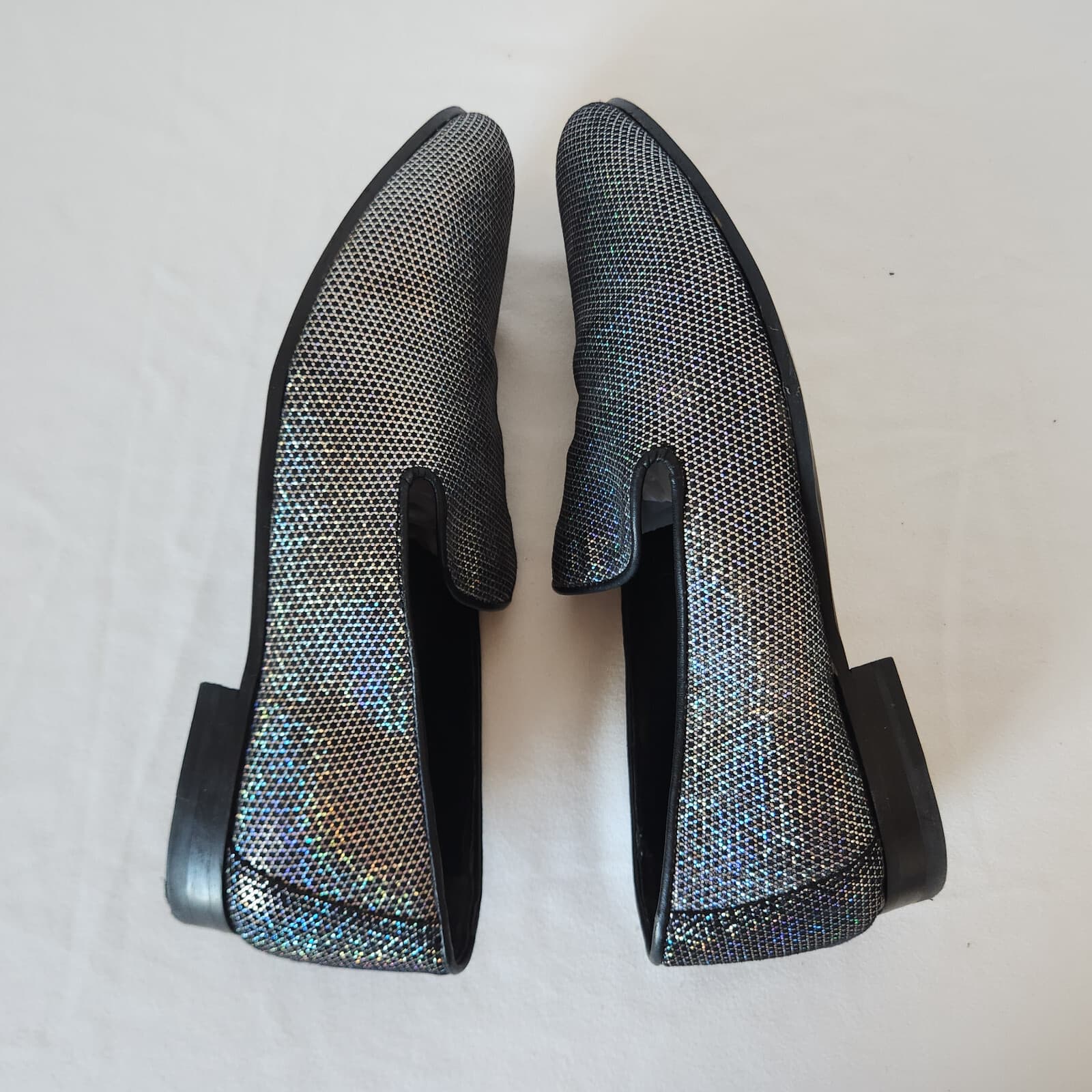 WALK LONDON Leather Silver Glitter Casual Party Disco Loafers Slip-On Men's UK8 - Thumbnail 7