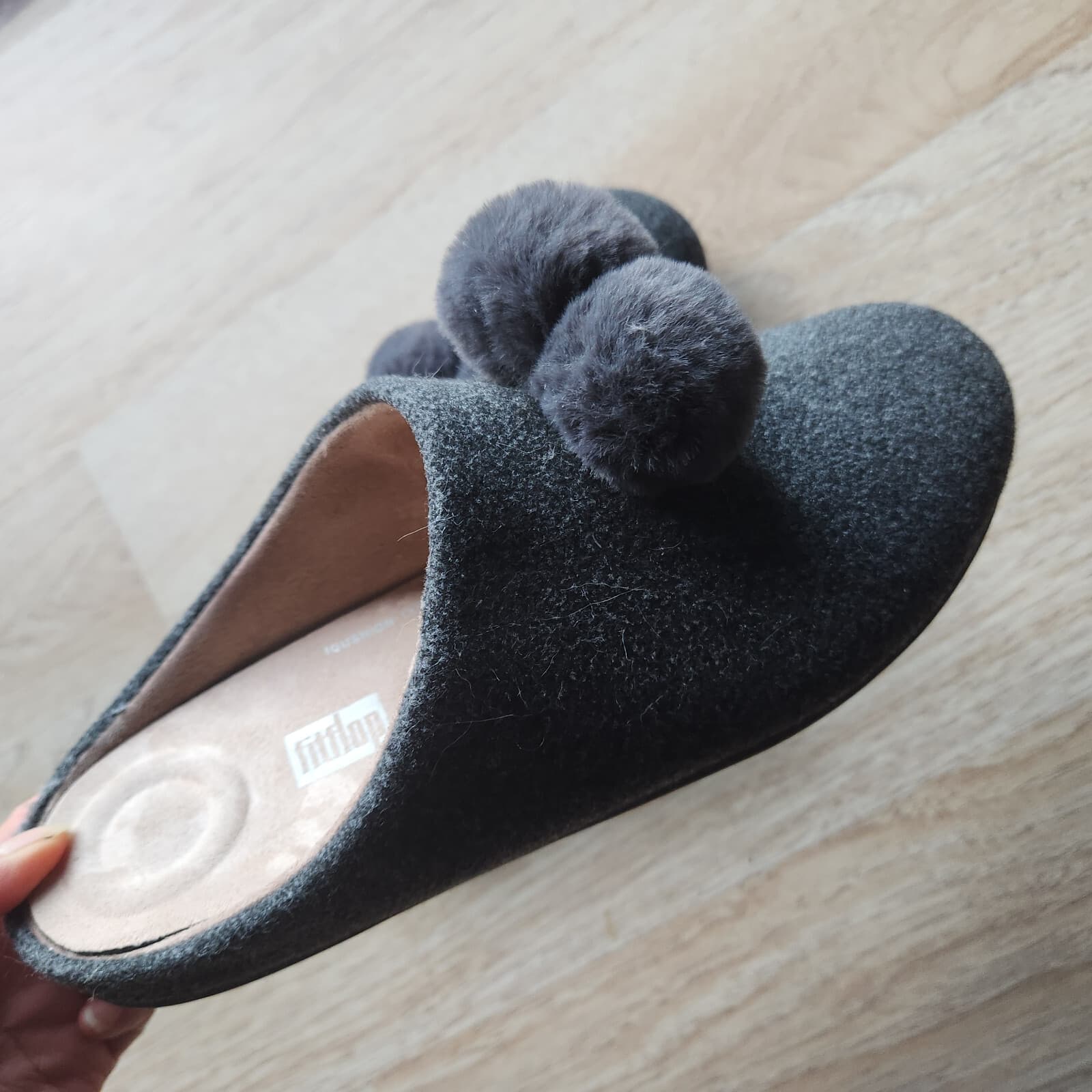 Fitflop Chrissie Pom Pom Felt Comfort Sippers iQushion Padded Grey Women's US8 - Thumbnail 4