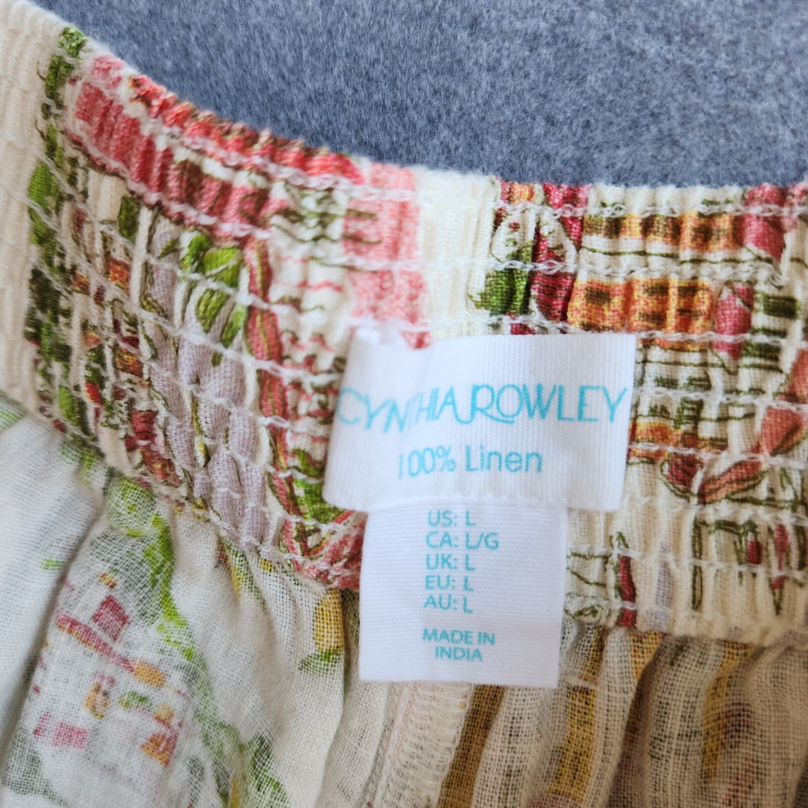 NWT Cynthia Rowley 100% Linen Printed Wide-Leg Pull-On Capri Pants Pocket Sz.L - Thumbnail 9