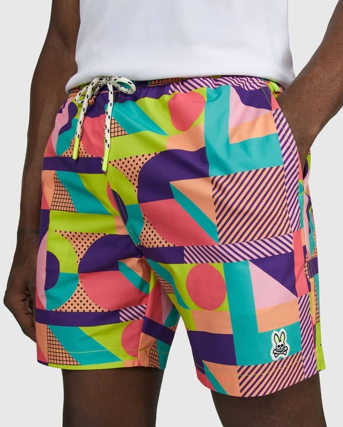 Psycho Bunny Henry Deco Mesh Liner 7" Swim Trunks Pocket Geo-Printed Men's XL - Thumbnail 2