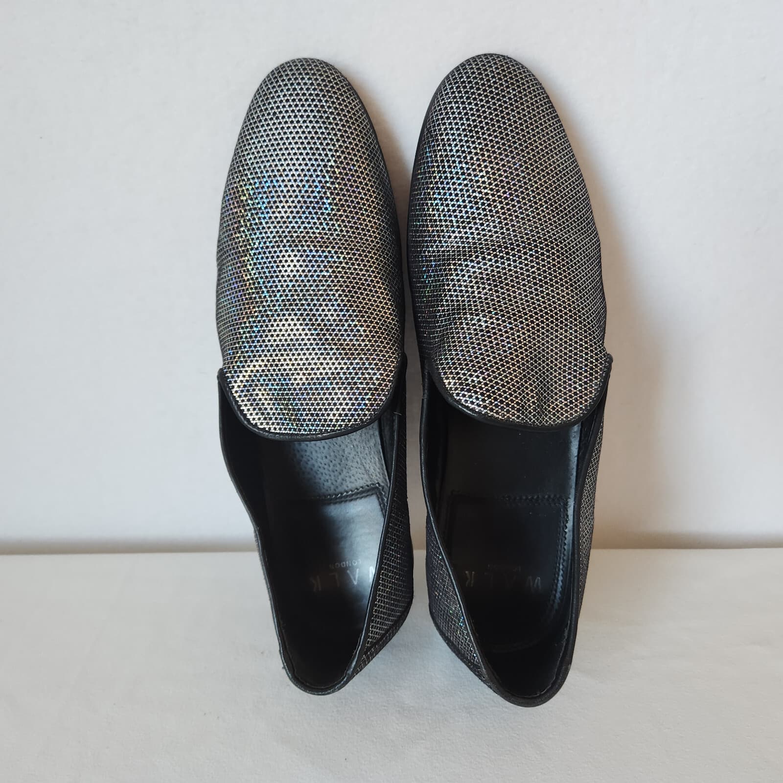 WALK LONDON Leather Silver Glitter Casual Party Disco Loafers Slip-On Men's UK8 - Thumbnail 3