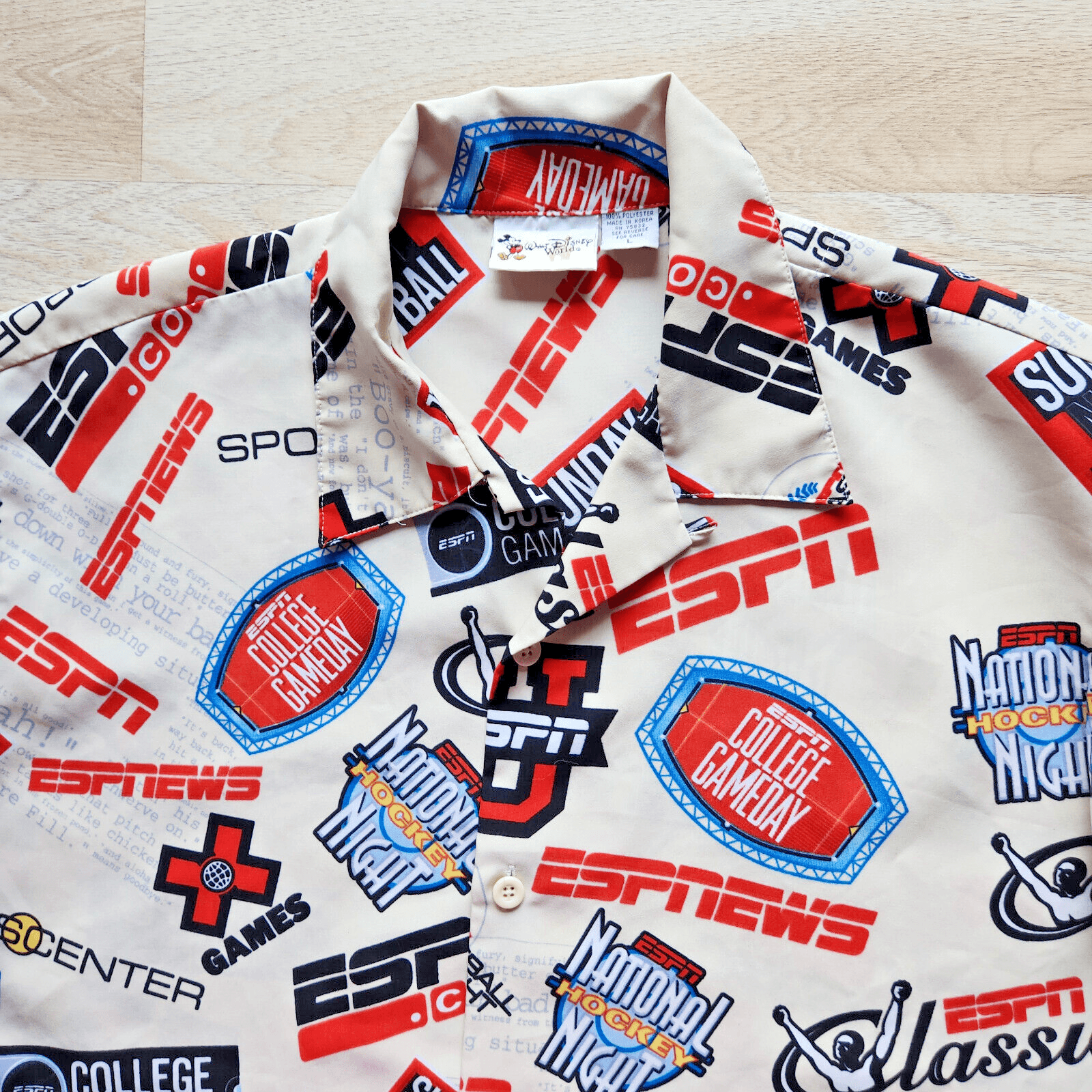 Vintage Walt Disney World ESPN Wide World of Sports Shirt Button Short Sleeve L - Thumbnail 2