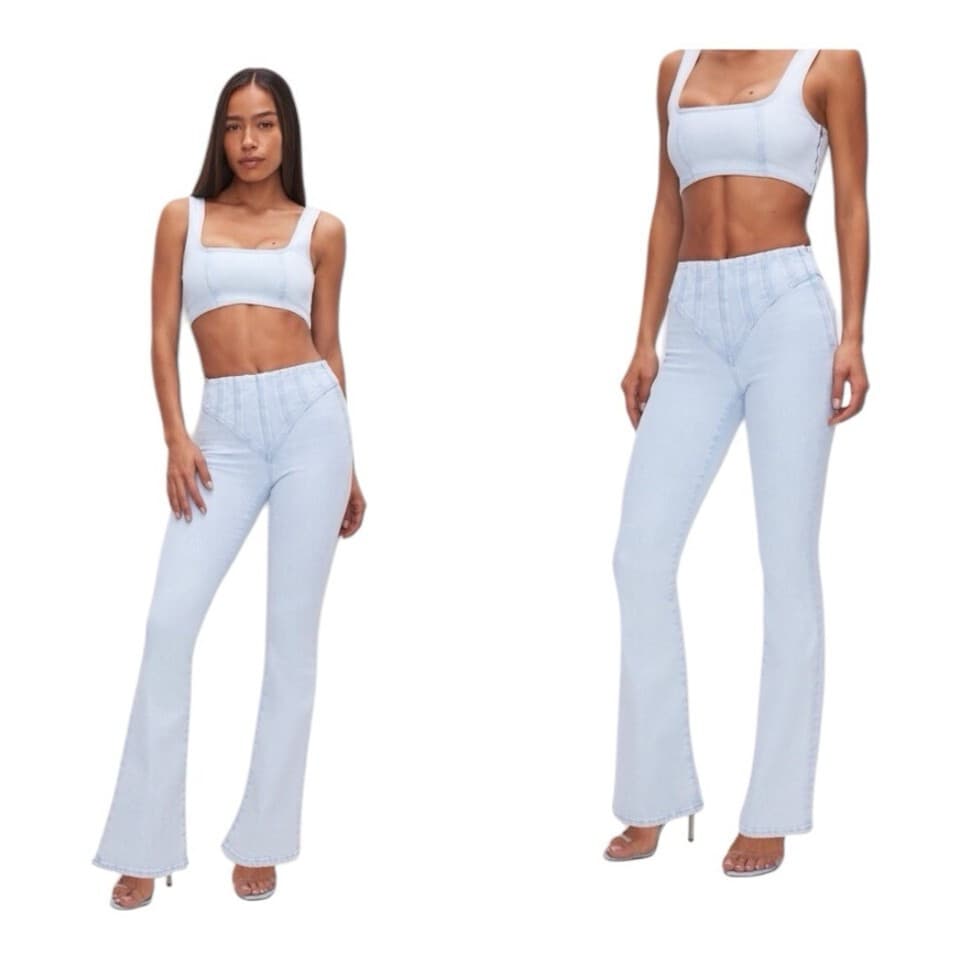 Good American Good Legs Flare Corset Waist Y-York Jeans Light Wash Blue Sz.10/30 - Thumbnail 2