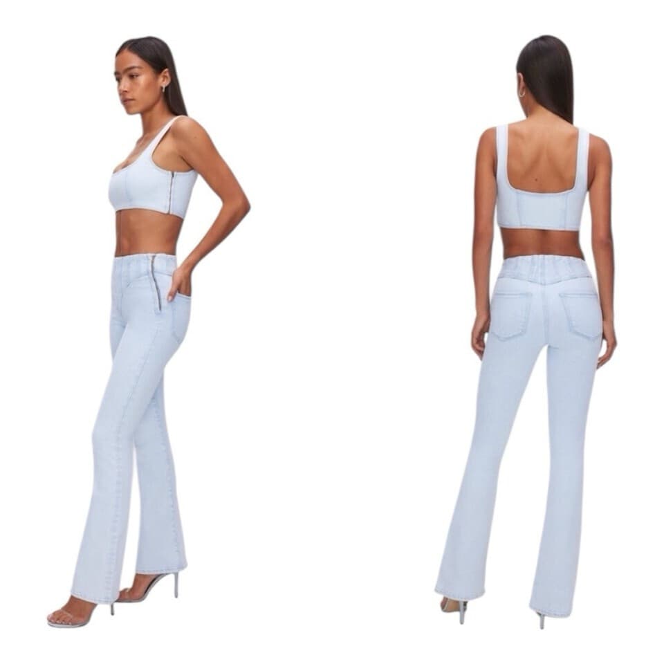 Good American Good Legs Flare Corset Waist Y-York Jeans Light Wash Blue Sz.10/30 - Thumbnail 6