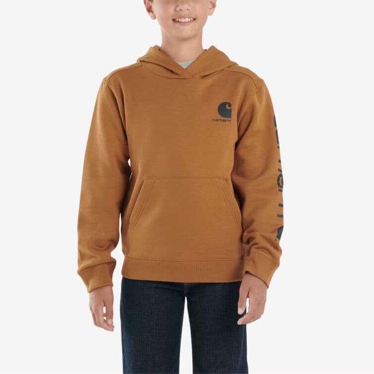 Carhartt Boys M (10-12) Hooded Fleece Lined Sweatshirt Long Sleeve Pocket Brown - Thumbnail 2