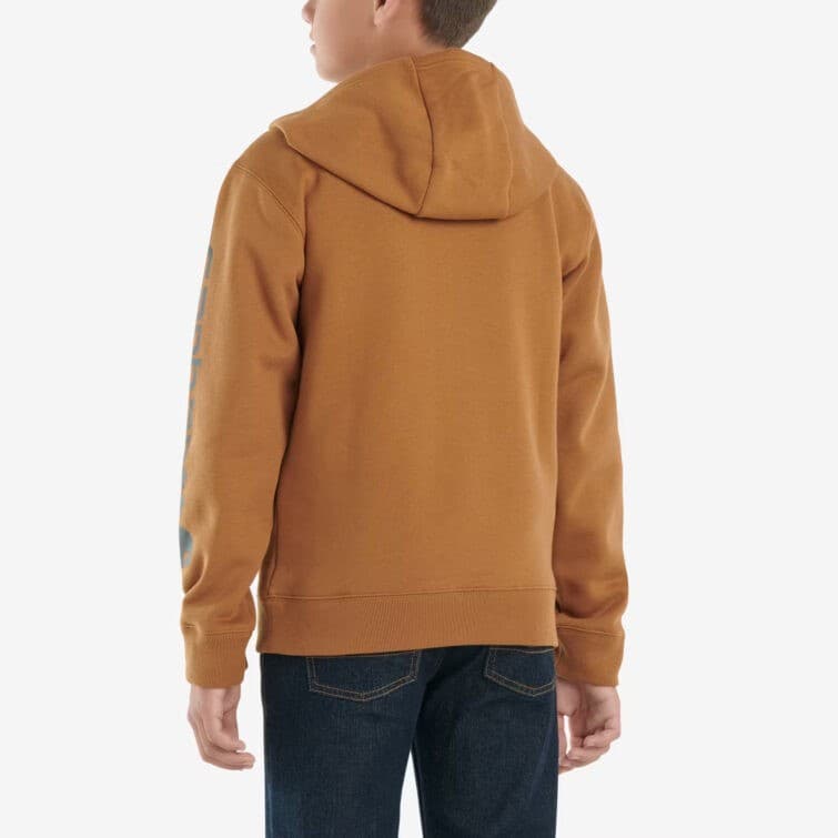 Carhartt Boys M (10-12) Hooded Fleece Lined Sweatshirt Long Sleeve Pocket Brown - Thumbnail 4