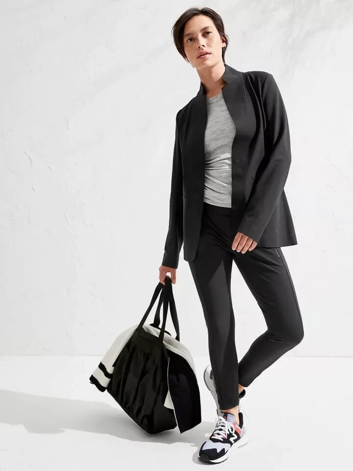 Athleta Interstellar Blazer Traval Career Stretch Snap Zip-Pocket Black Sz.2 - Thumbnail 2