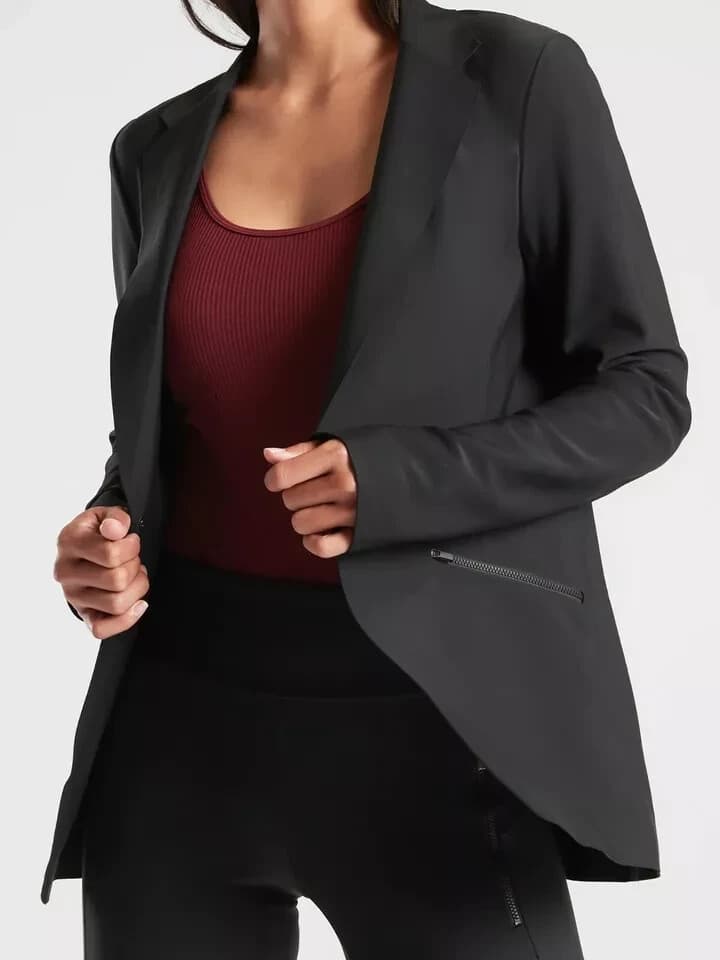 Athleta Interstellar Blazer Traval Career Stretch Snap Zip-Pocket Black Sz.2 - Thumbnail 4