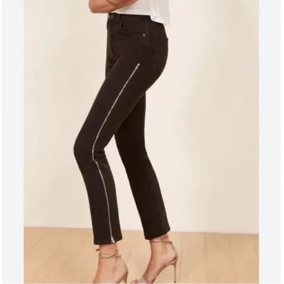 Reformation Helix Side-Zipper Skinny Jeans High Rise Zip Black Sz.26 Made in USA - Thumbnail 2