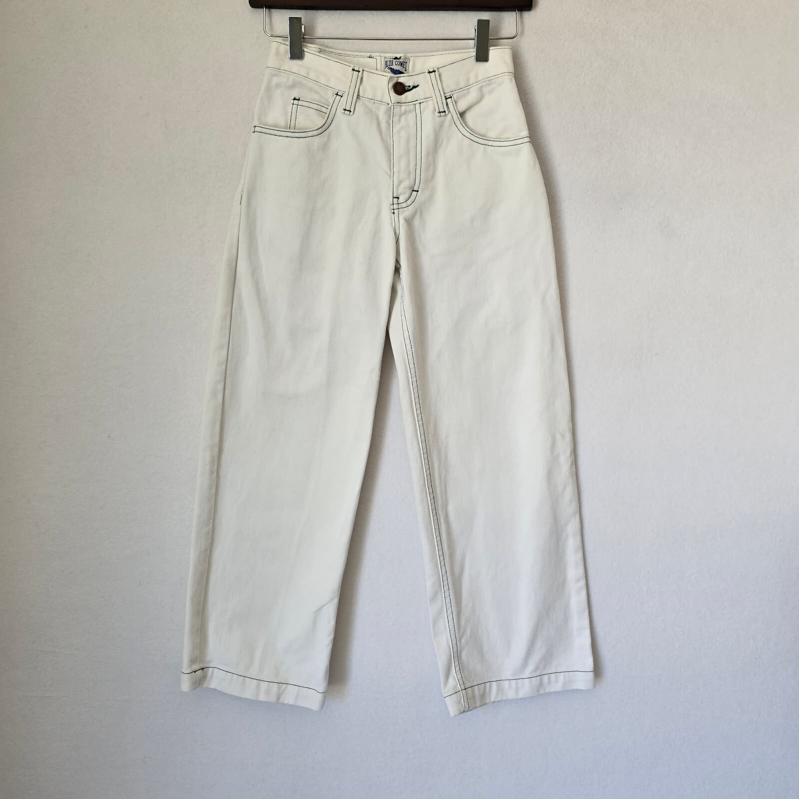 Vintage Blue Comet Made in USA Straight Wide-Leg Jeans Zip White Cotton Women 24 - Thumbnail 2
