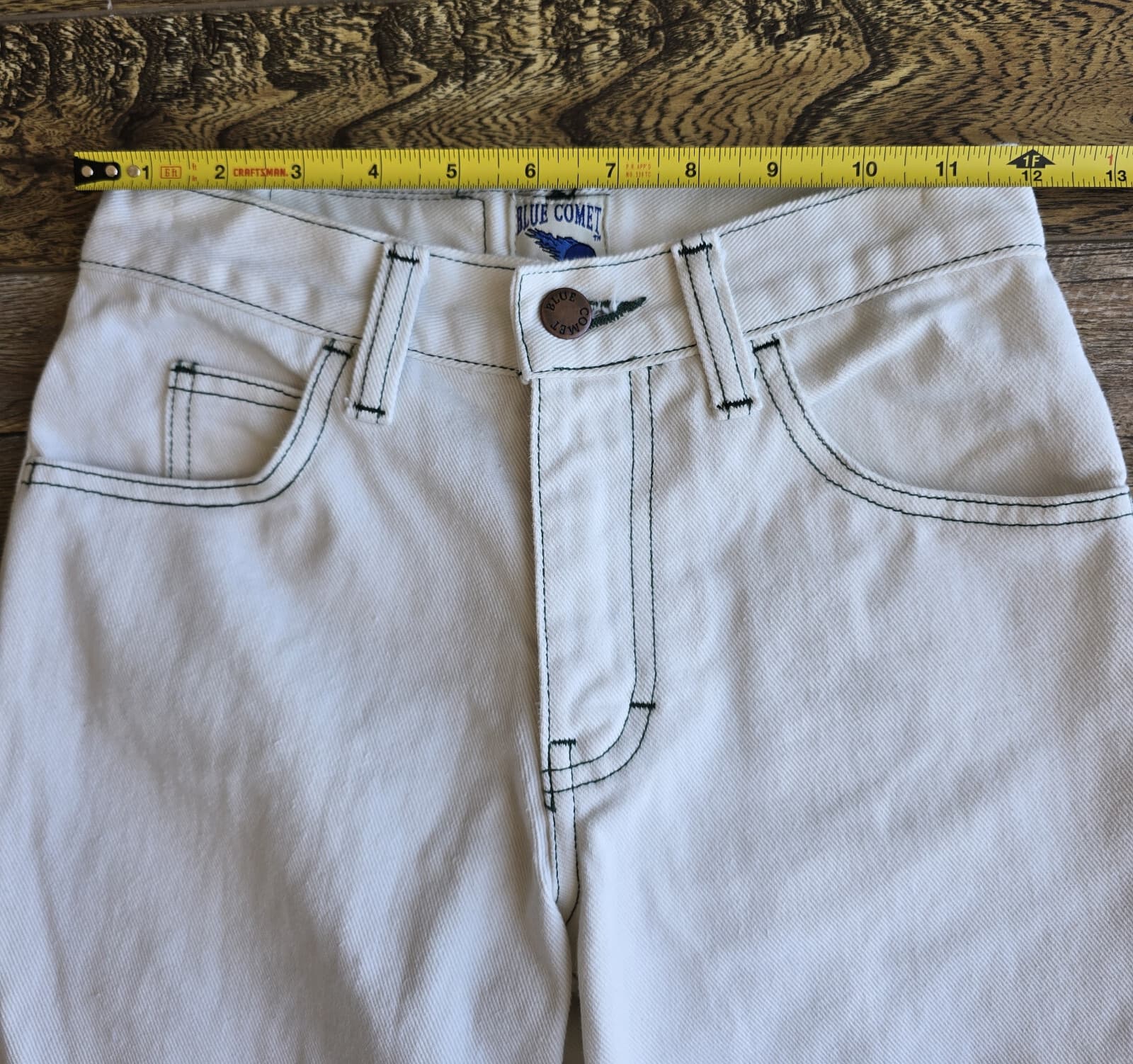 Vintage Blue Comet Made in USA Straight Wide-Leg Jeans Zip White Cotton Women 24 - Thumbnail 9