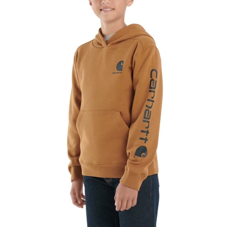 Carhartt Boys M (10-12) Hooded Fleece Lined Sweatshirt Long Sleeve Pocket Brown - Thumbnail 6