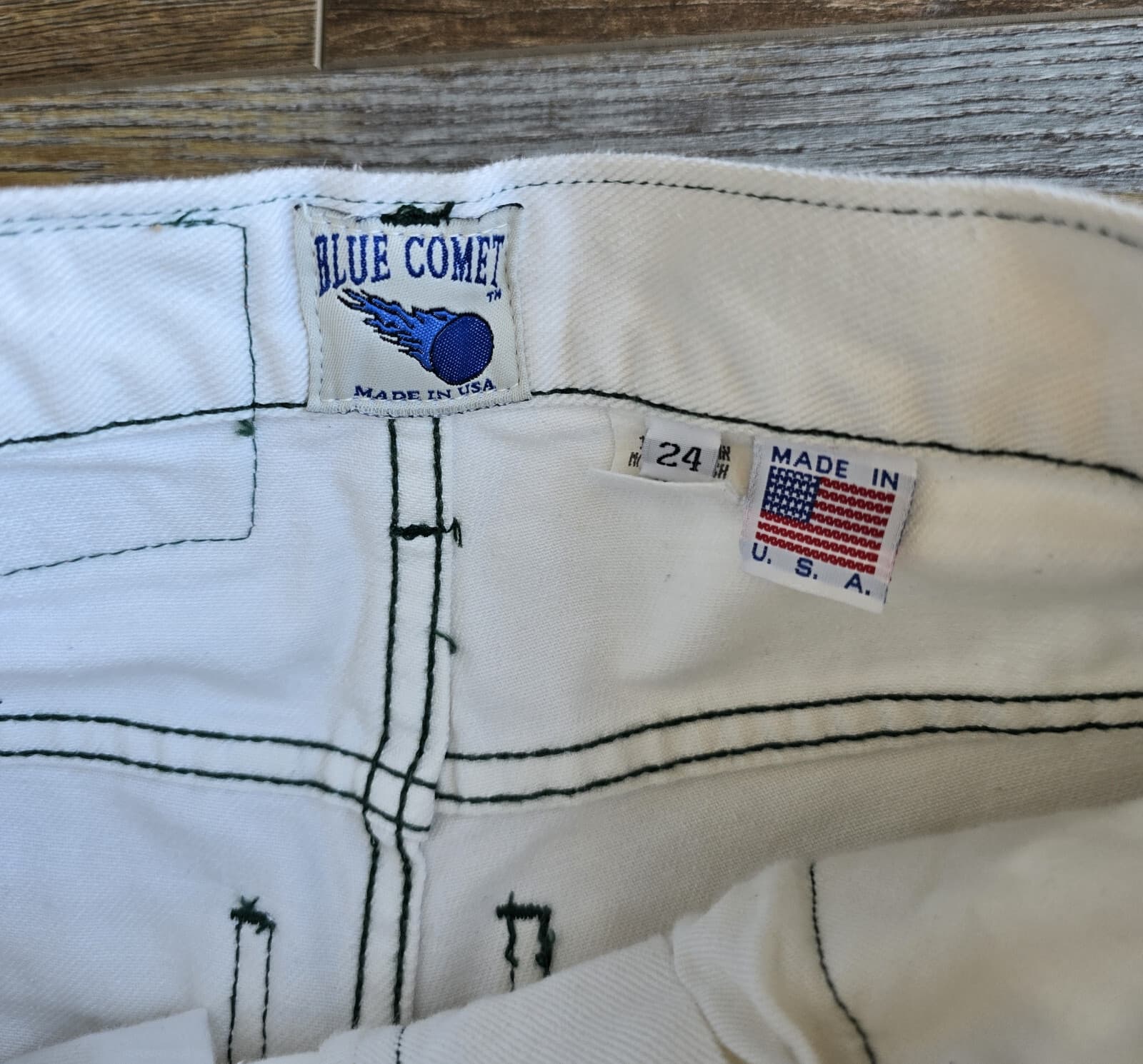 Vintage Blue Comet Made in USA Straight Wide-Leg Jeans Zip White Cotton Women 24 - Thumbnail 6