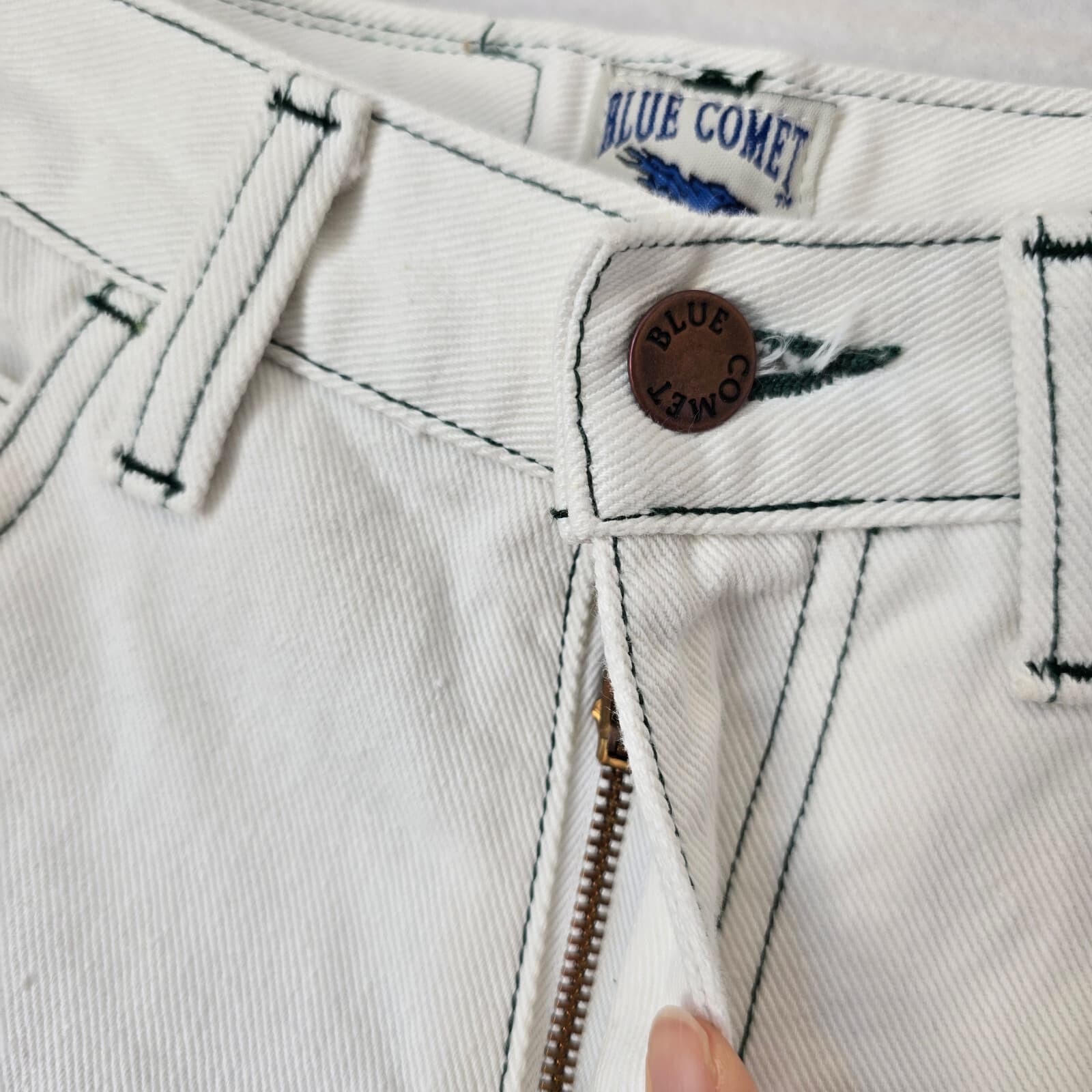 Vintage Blue Comet Made in USA Straight Wide-Leg Jeans Zip White Cotton Women 24 - Thumbnail 4