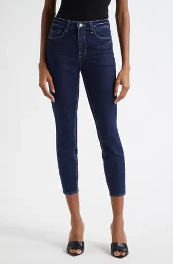 L'AGENCE Margot High Rise Crop Skinny Jeans Dark Wash Blue Cotton Hemp Women 29