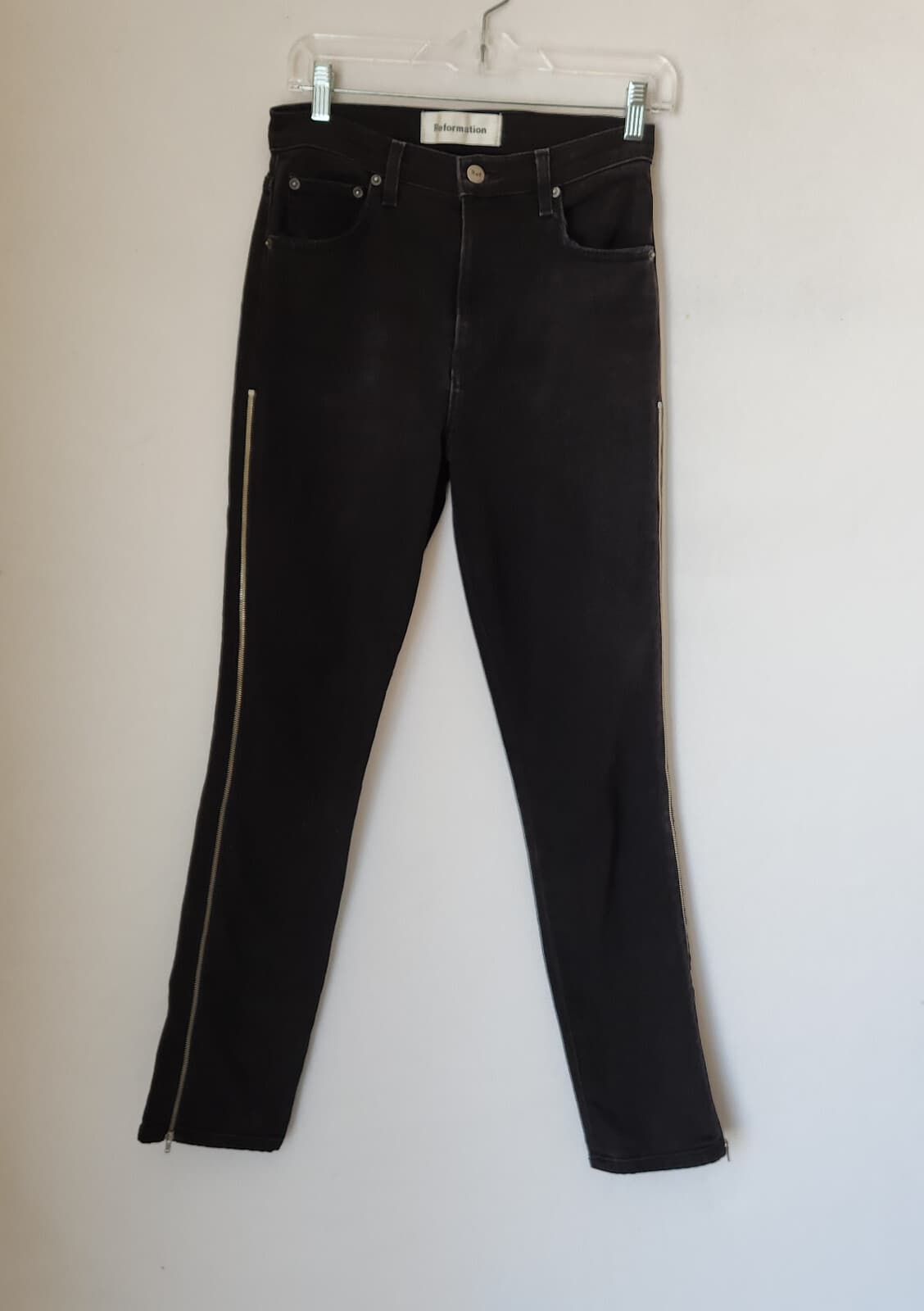 Reformation Helix Side-Zipper Skinny Jeans High Rise Zip Black Sz.26 Made in USA - Thumbnail 3