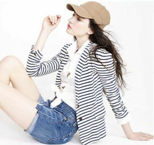 J.Crew Maritime Cotton Blend Knit Blazer Button Blue White Prep Stripe Sz.S - Thumbnail 6