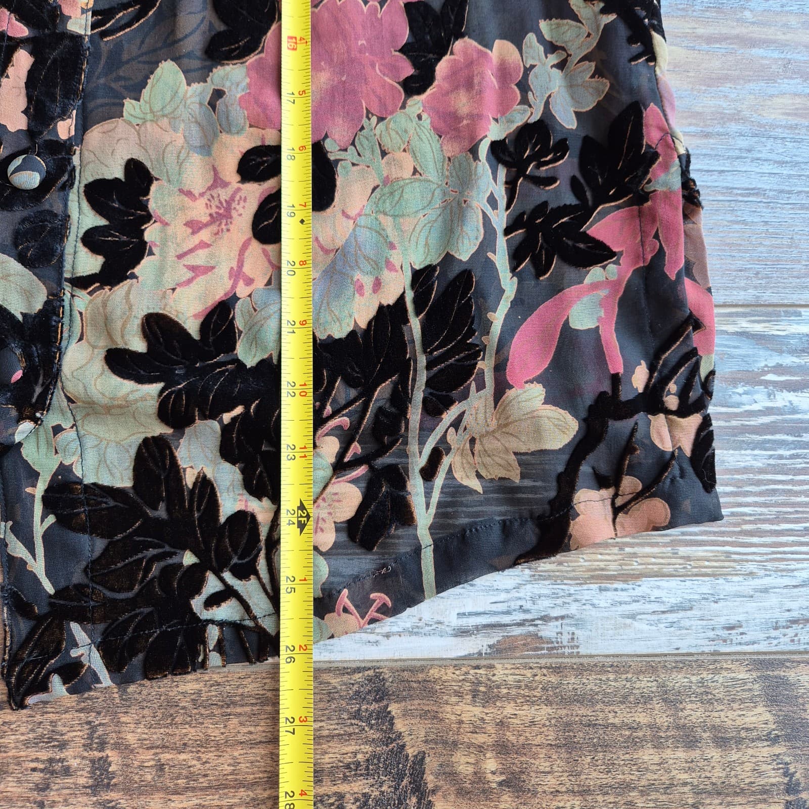 Citron Santa Monica Silk Blend Floral Burnout Velvet Mandarin Top Button Size PM - Thumbnail 13