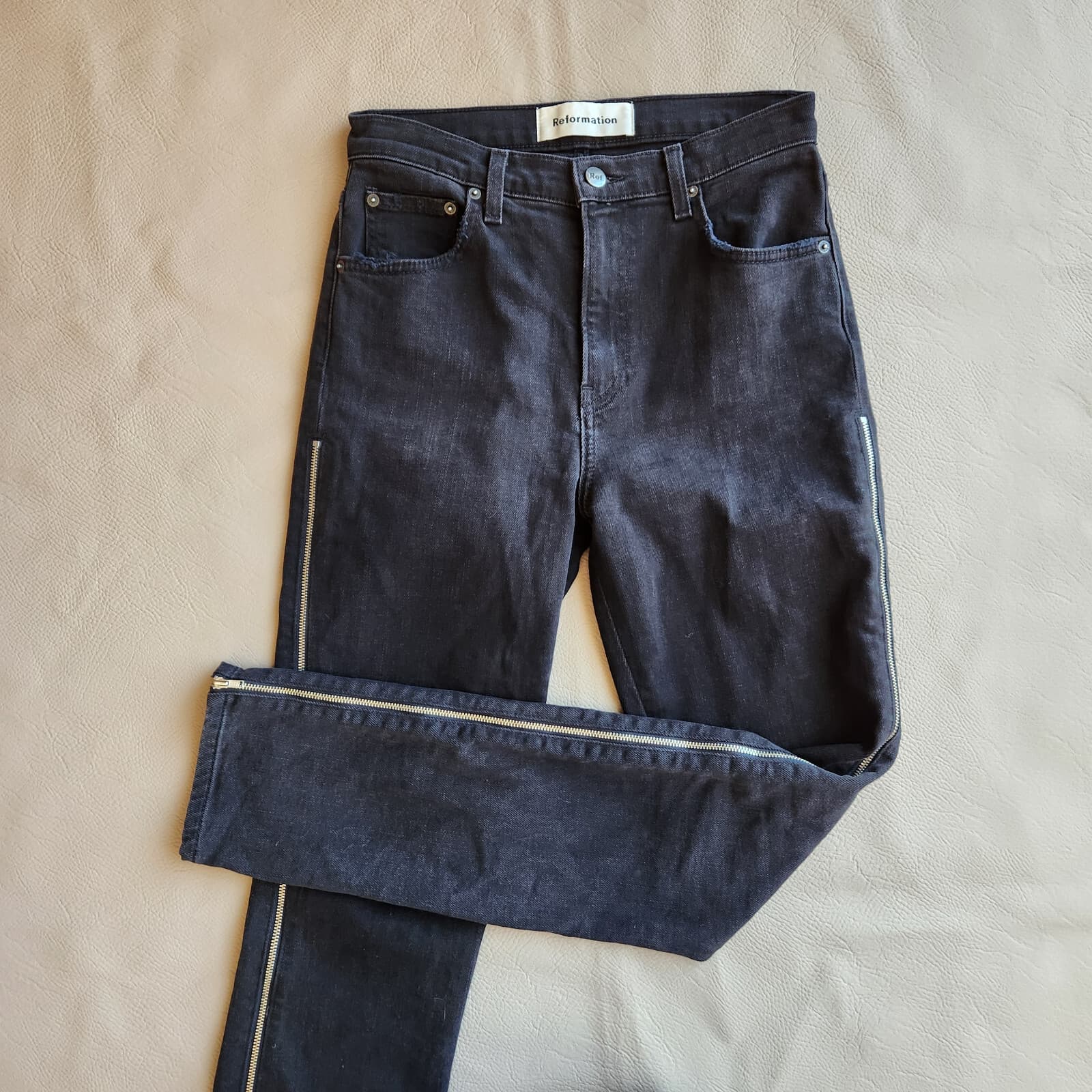 Reformation Helix Side-Zipper Skinny Jeans High Rise Zip Black Sz.26 Made in USA - Thumbnail 5