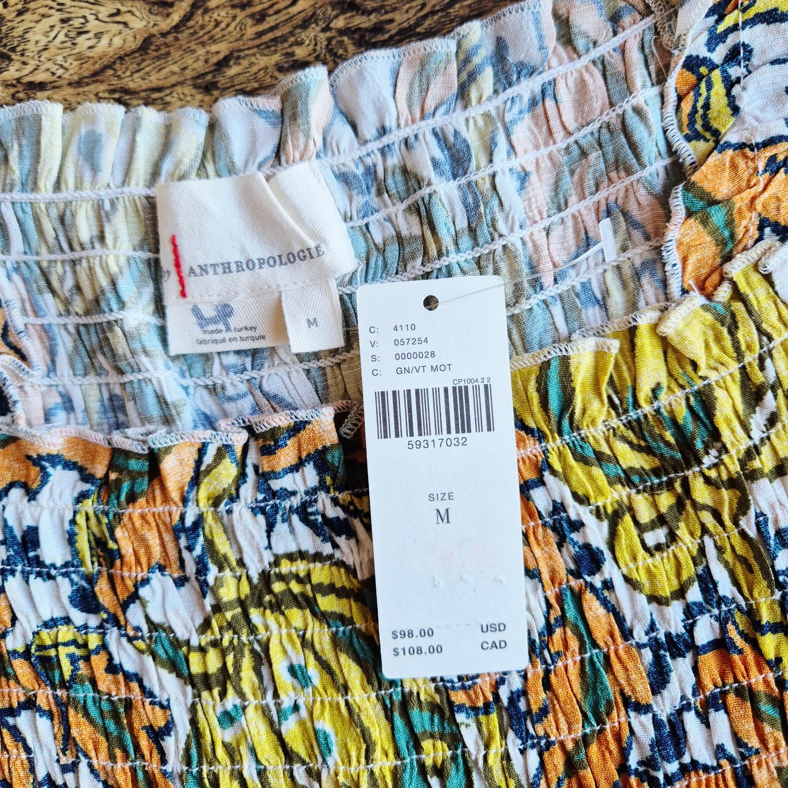 NWT Anthropologie $98 The Rayna Floral Smocked Top Long Sleeve Square Neck Sz.M - Thumbnail 10