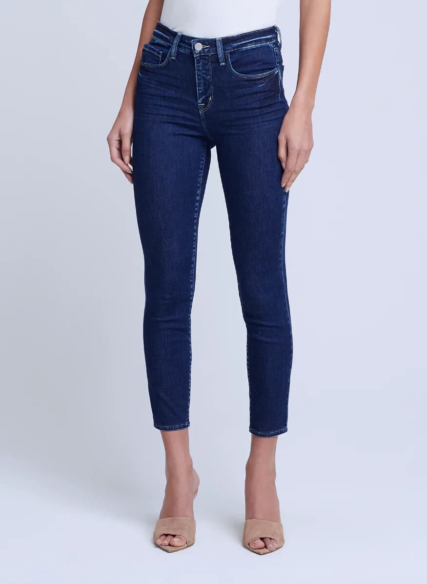 L'AGENCE Margot High Rise Crop Skinny Jeans Dark Wash Blue Cotton Hemp Women 29 - Thumbnail 2