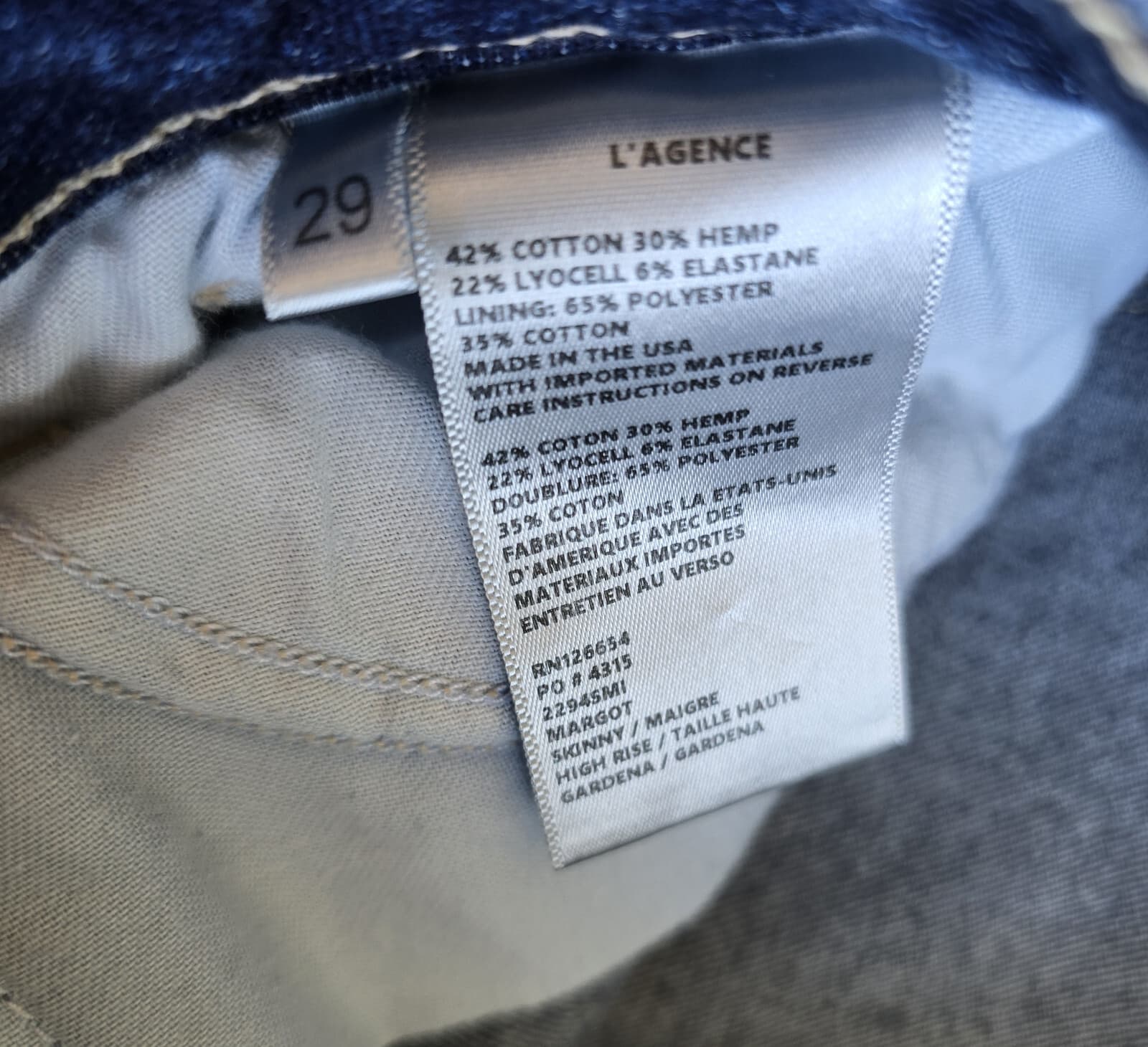 L'AGENCE Margot High Rise Crop Skinny Jeans Dark Wash Blue Cotton Hemp Women 29 - Thumbnail 9