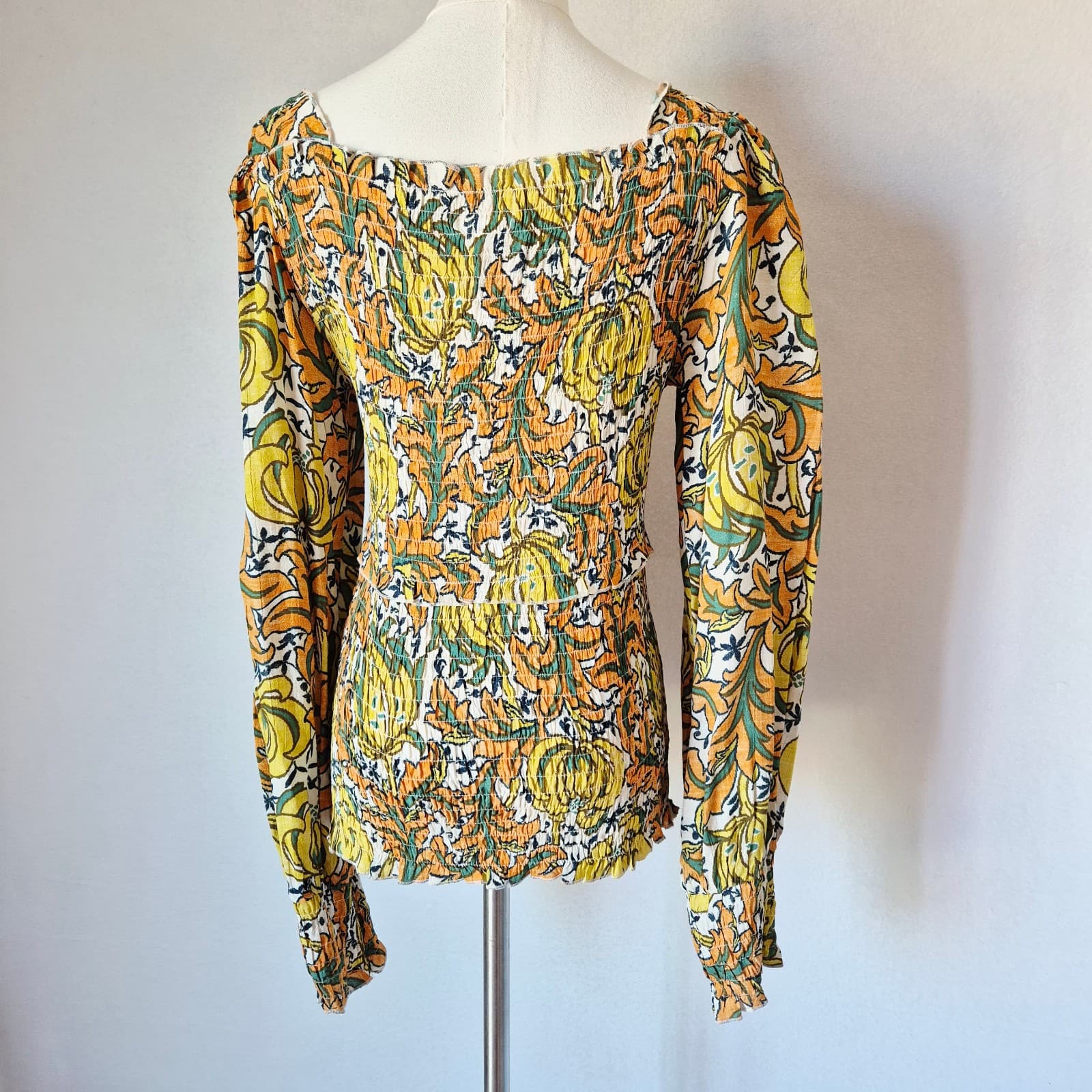 NWT Anthropologie $98 The Rayna Floral Smocked Top Long Sleeve Square Neck Sz.M - Thumbnail 7