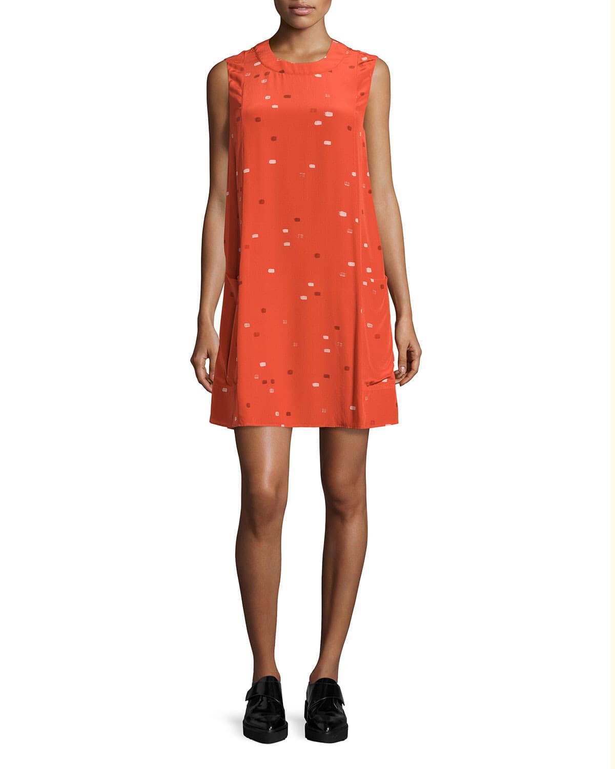 NWT $495 Grey Jason Wu Silk Dash Tangerine Multi Mini Shift Dress Sleeveless 6 - Thumbnail 2