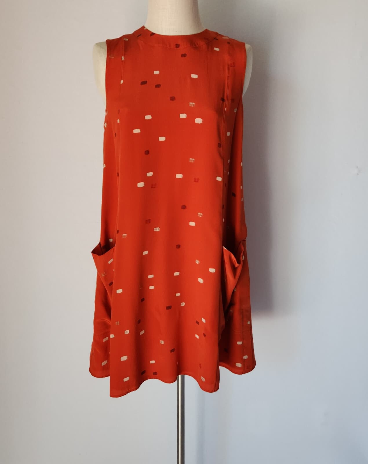NWT $495 Grey Jason Wu Silk Dash Tangerine Multi Mini Shift Dress Sleeveless 6 - Thumbnail 3