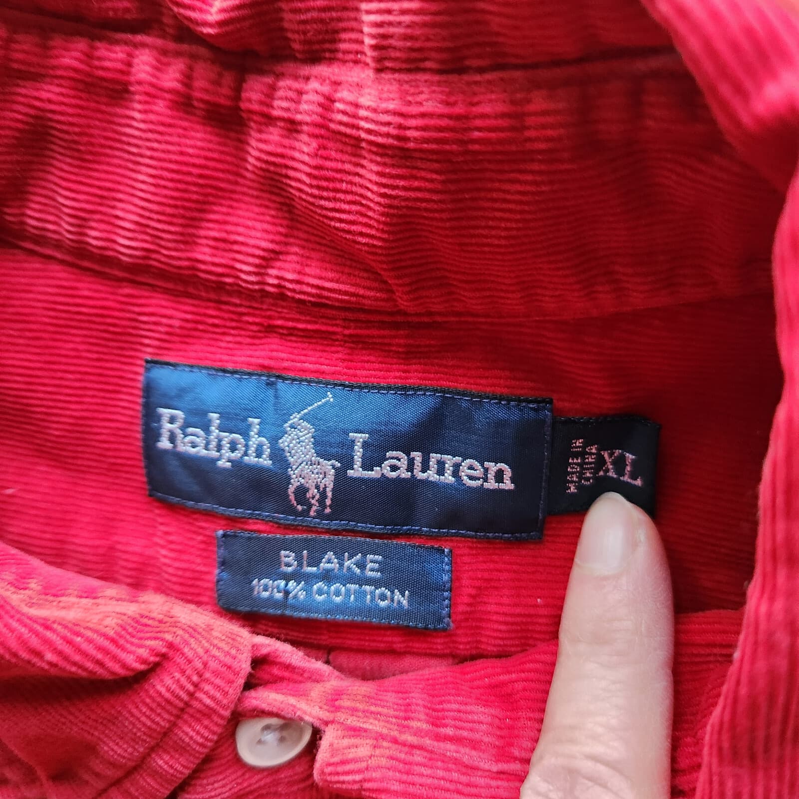 Ralph Lauren Blake Corduroy 100% Cotton Shirt Button-Up Long Sleeve Red Men's XL - Thumbnail 6