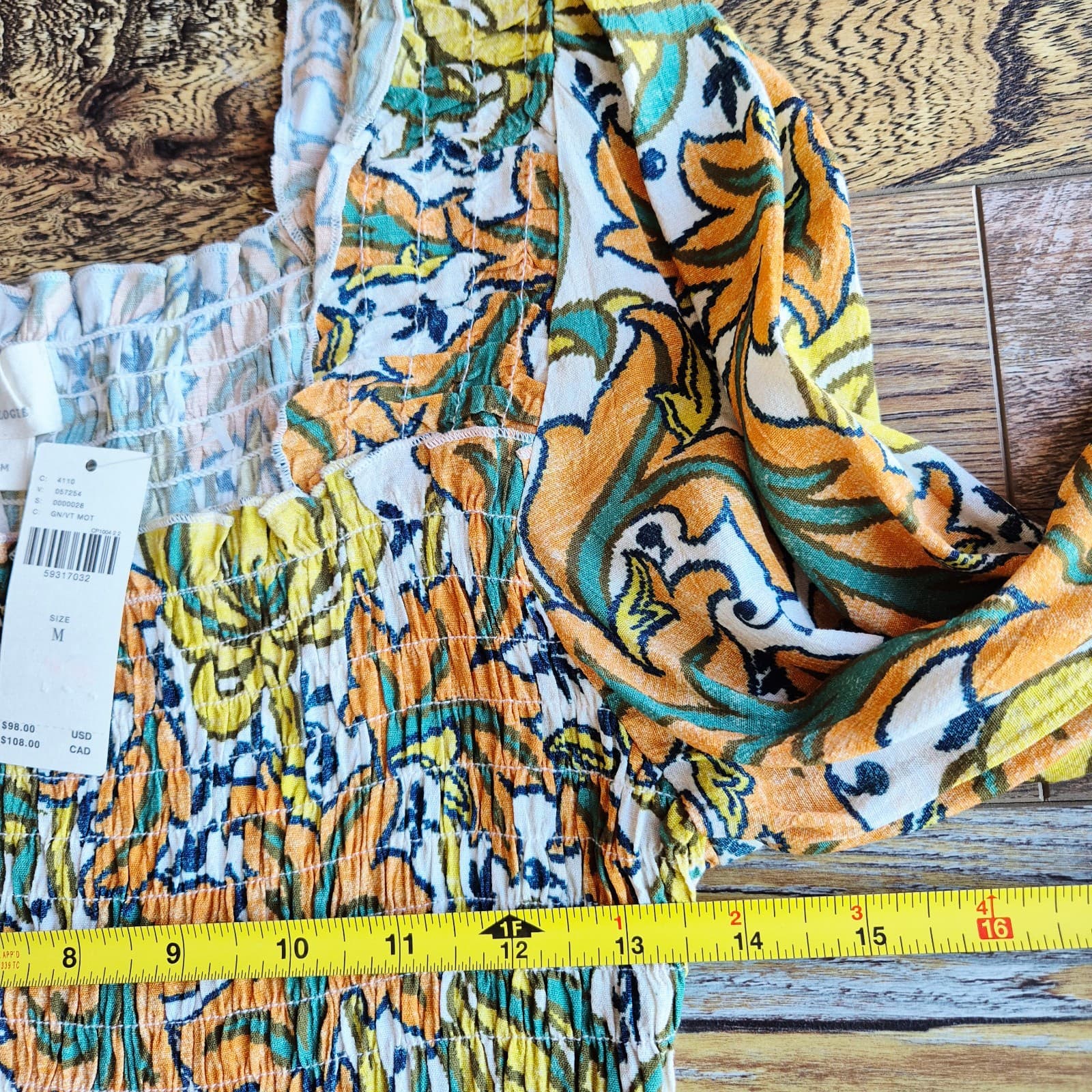 NWT Anthropologie $98 The Rayna Floral Smocked Top Long Sleeve Square Neck Sz.M - Thumbnail 14