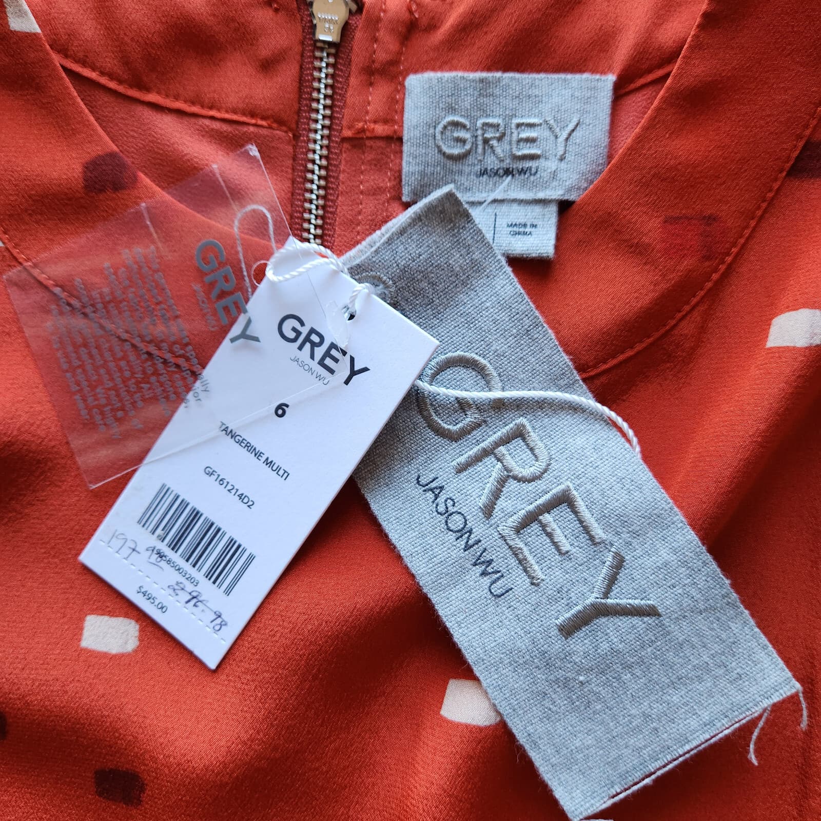 NWT $495 Grey Jason Wu Silk Dash Tangerine Multi Mini Shift Dress Sleeveless 6 - Thumbnail 10