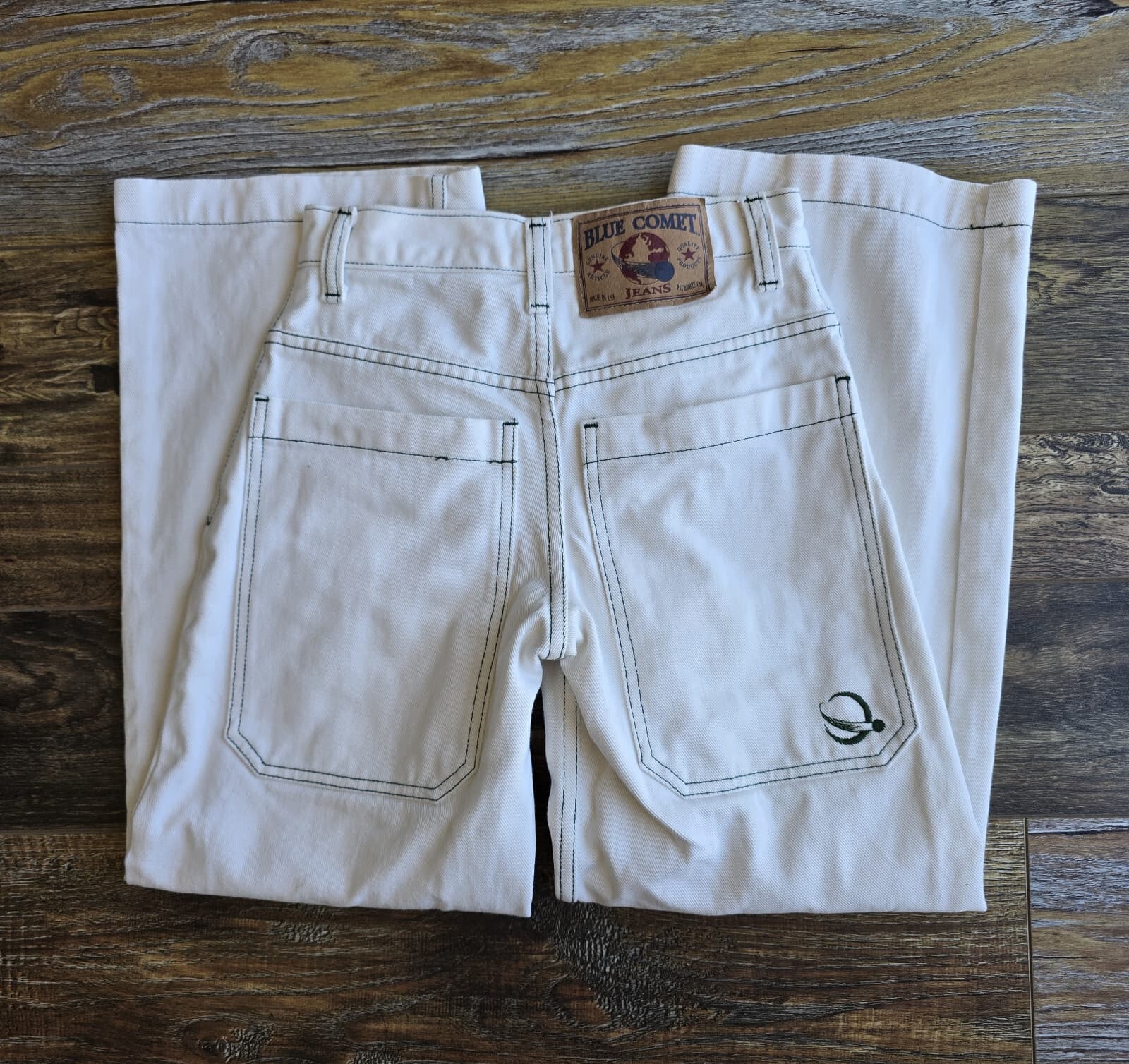 Vintage Blue Comet Made in USA Straight Wide-Leg Jeans Zip White Cotton Women 24 - Thumbnail 3