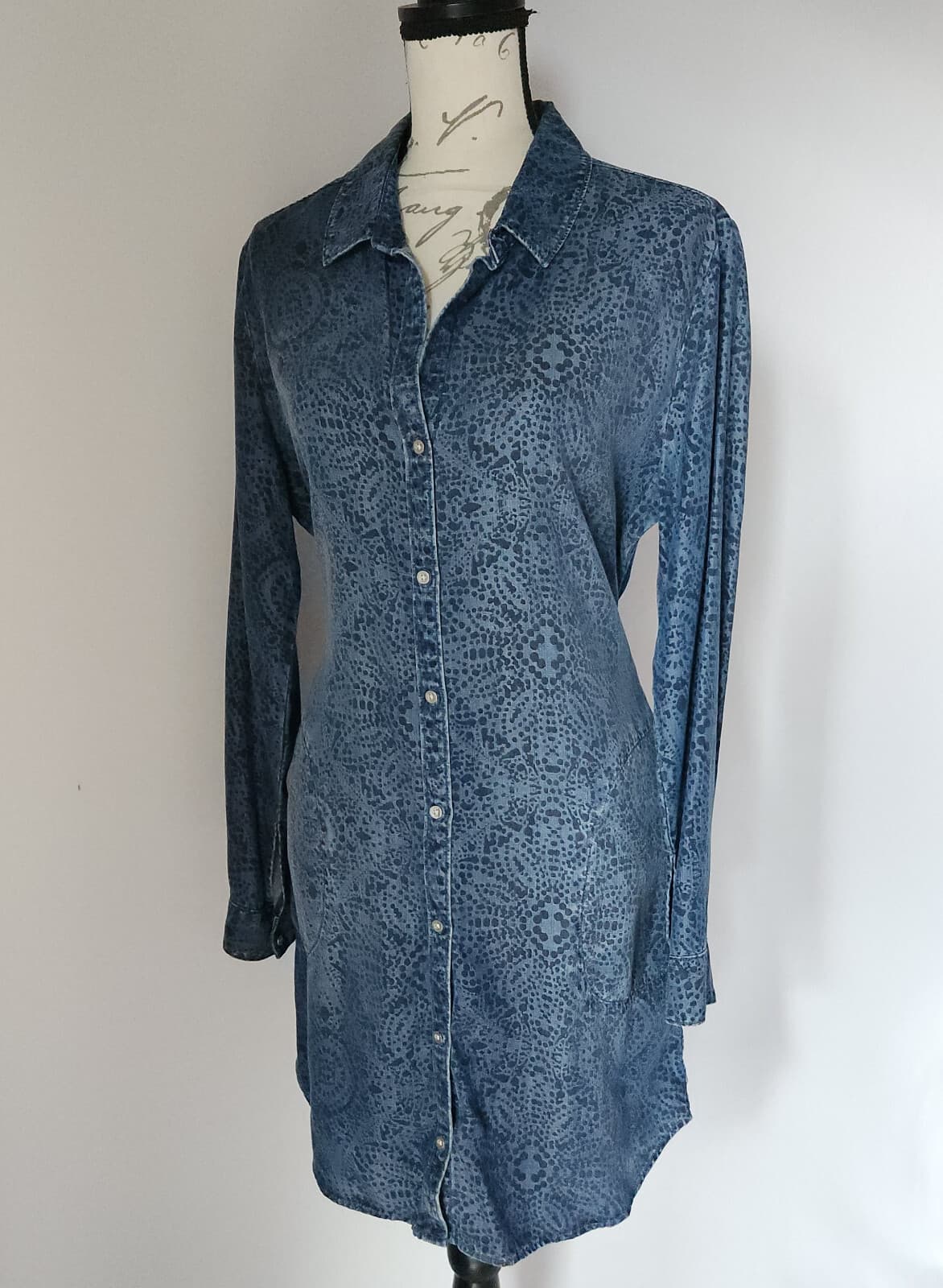 Cloth & Stone Anthropologie Blue Chambray Floral Shirt Dress Tie Waist Womens PL - Thumbnail 4