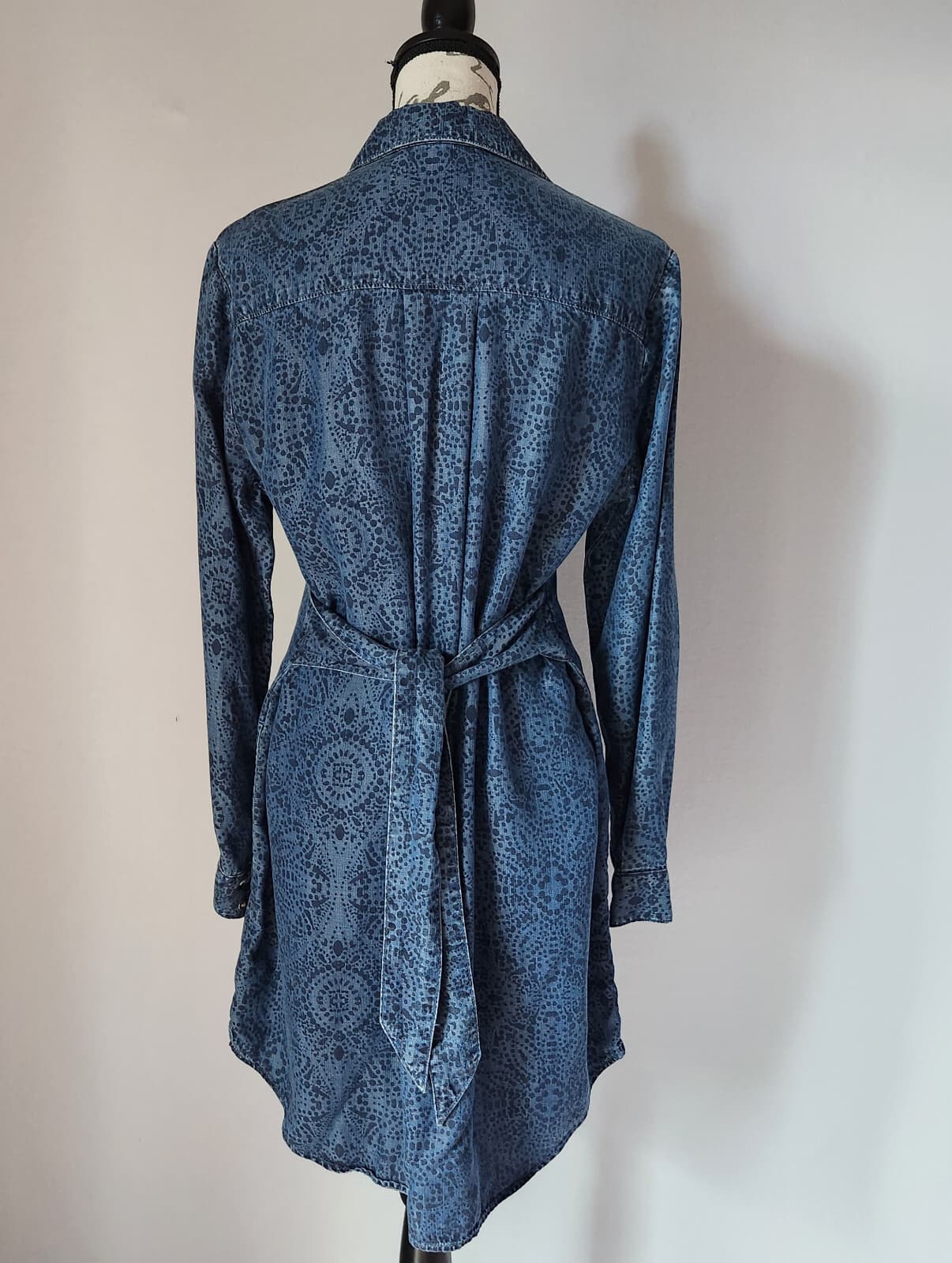 Cloth & Stone Anthropologie Blue Chambray Floral Shirt Dress Tie Waist Womens PL - Thumbnail 5