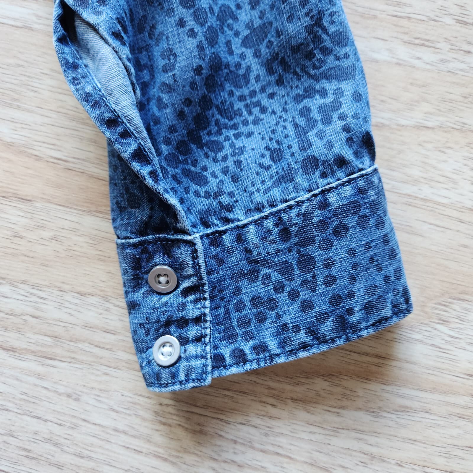 Cloth & Stone Anthropologie Blue Chambray Floral Shirt Dress Tie Waist Womens PL - Thumbnail 8
